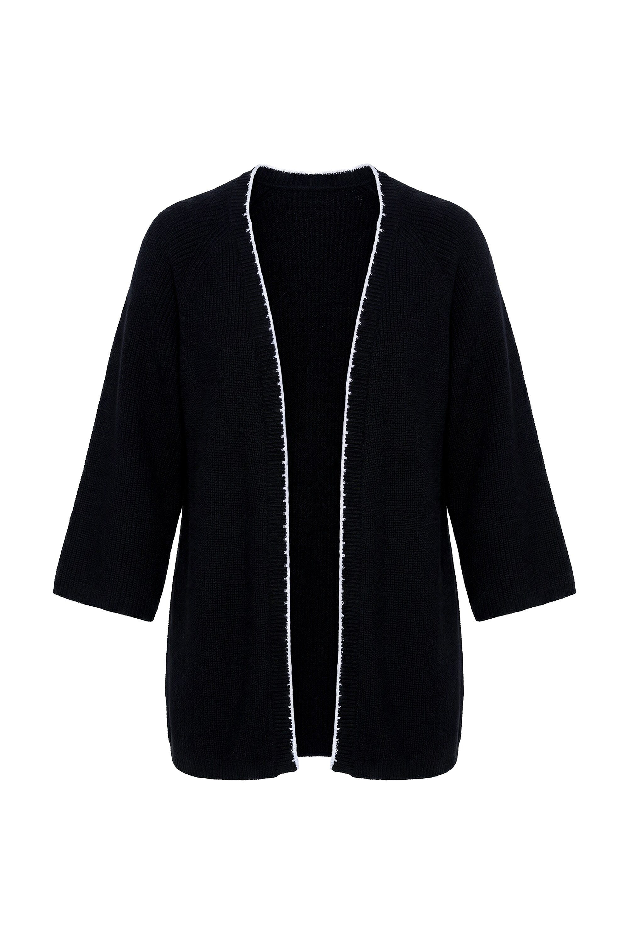 Ulla Popken Strickjacke Strickjacke Zierkanten V-Ausschnitt 3/4-Arm