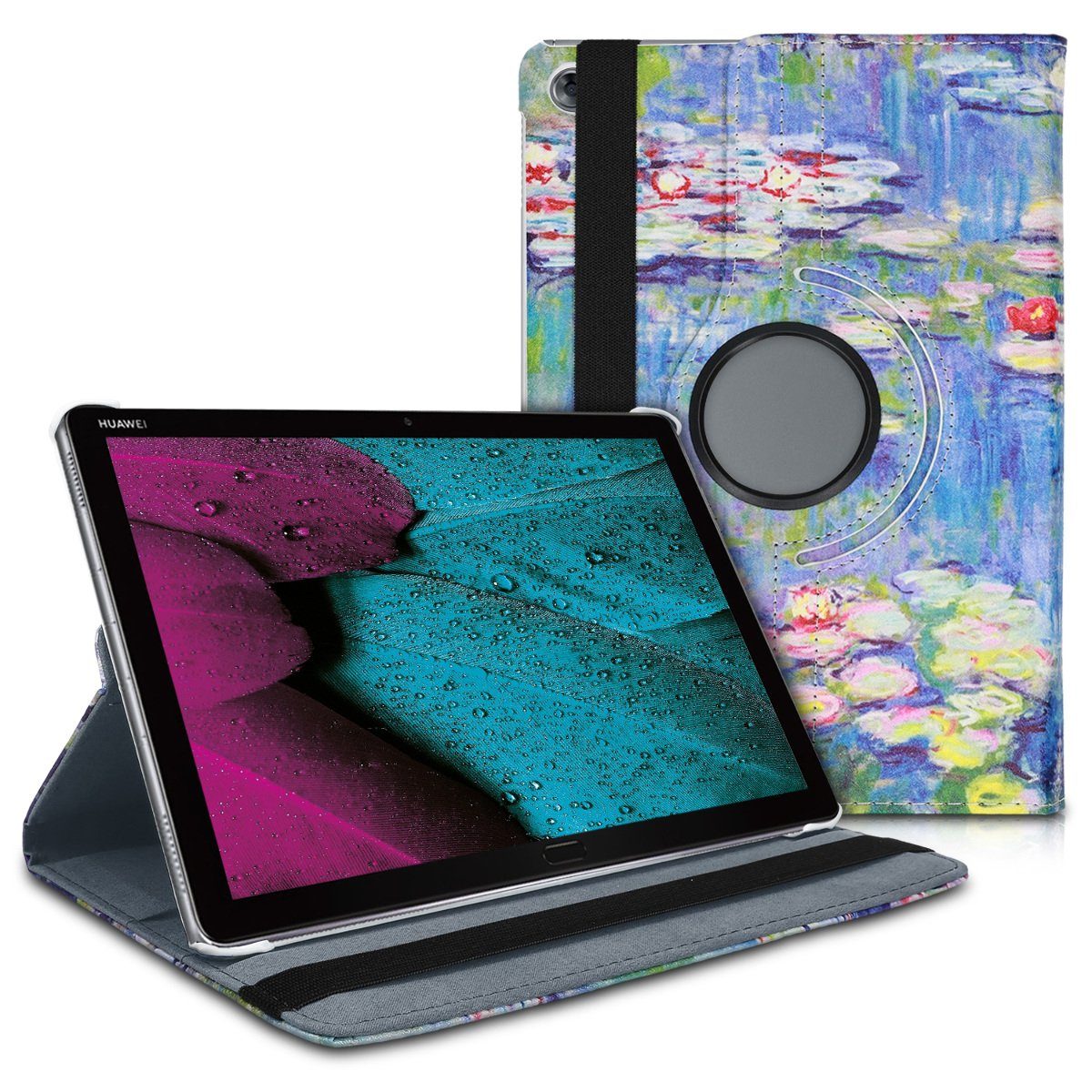 kwmobile Tablet-Hülle, Hülle für Huawei Mediapad M5 Lite 10 - 360° Tablet  Schutzhülle Cover Case - Ölmalerei Wasserlilien Design