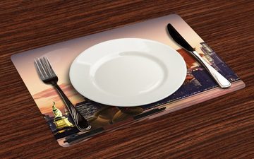 Platzset, Waschbare Stoff Esszimmer Küche Tischdekorations Digitaldruck, Abakuhaus, (4-teilig, 4 Teilig-St., Set aus 4x), Tier Große Eichhörnchen-Karikatur NYC