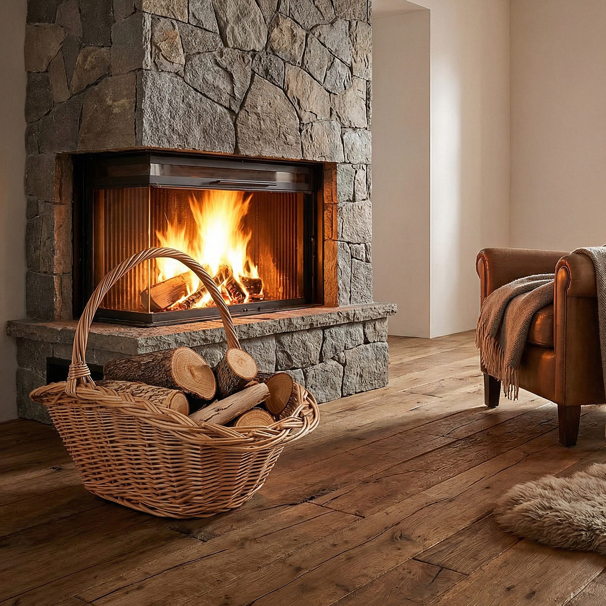 Creative Home Weidenkorb Holztrage Rattan Kaminholzkorb Kaminkorb Tragekorb