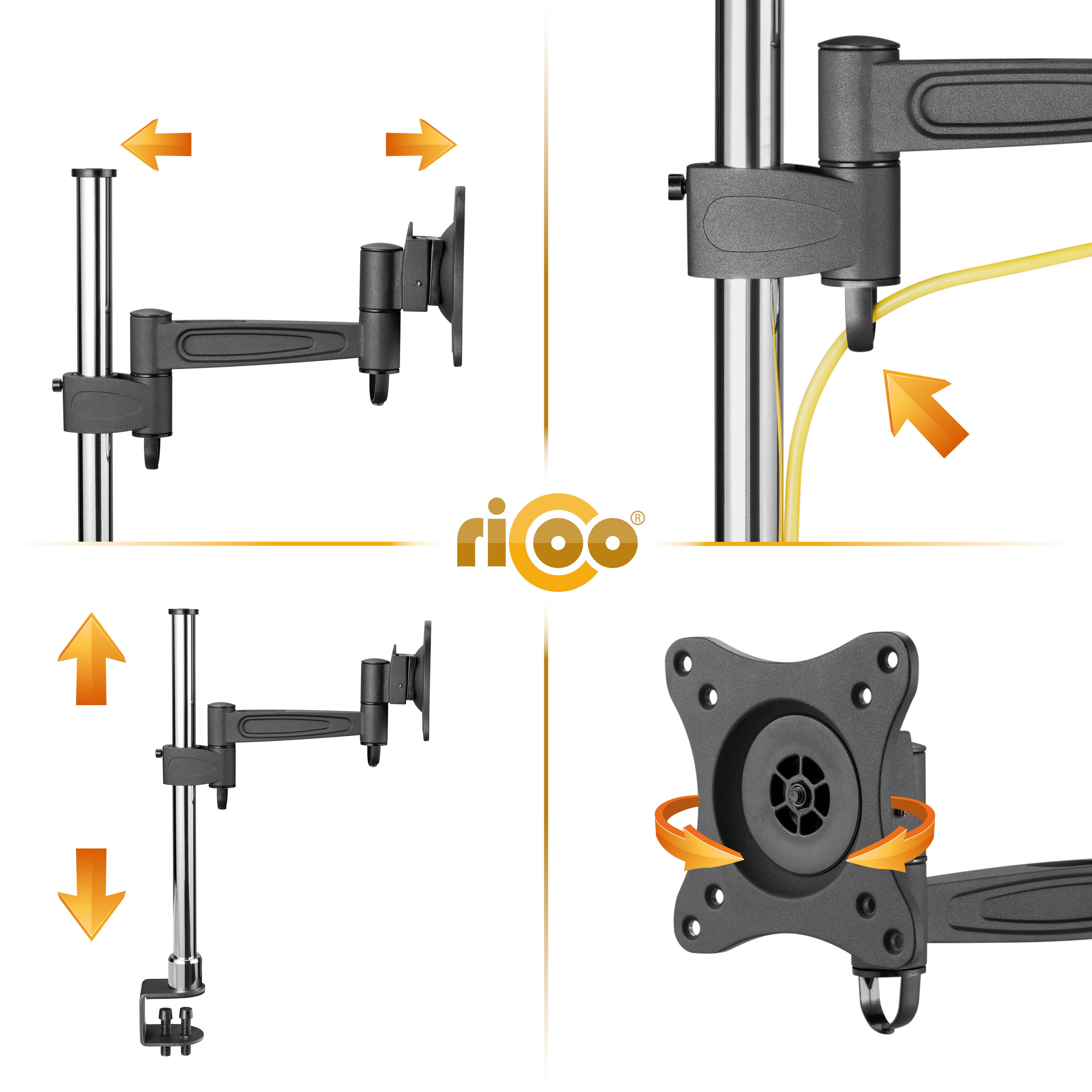 RICOO Monitor-Halterung TS2211, (bis 32 Zoll, 1-tlg., Tischhalterung Schwenkarm Monitorständer Bildschirm Halter schwenkbar)