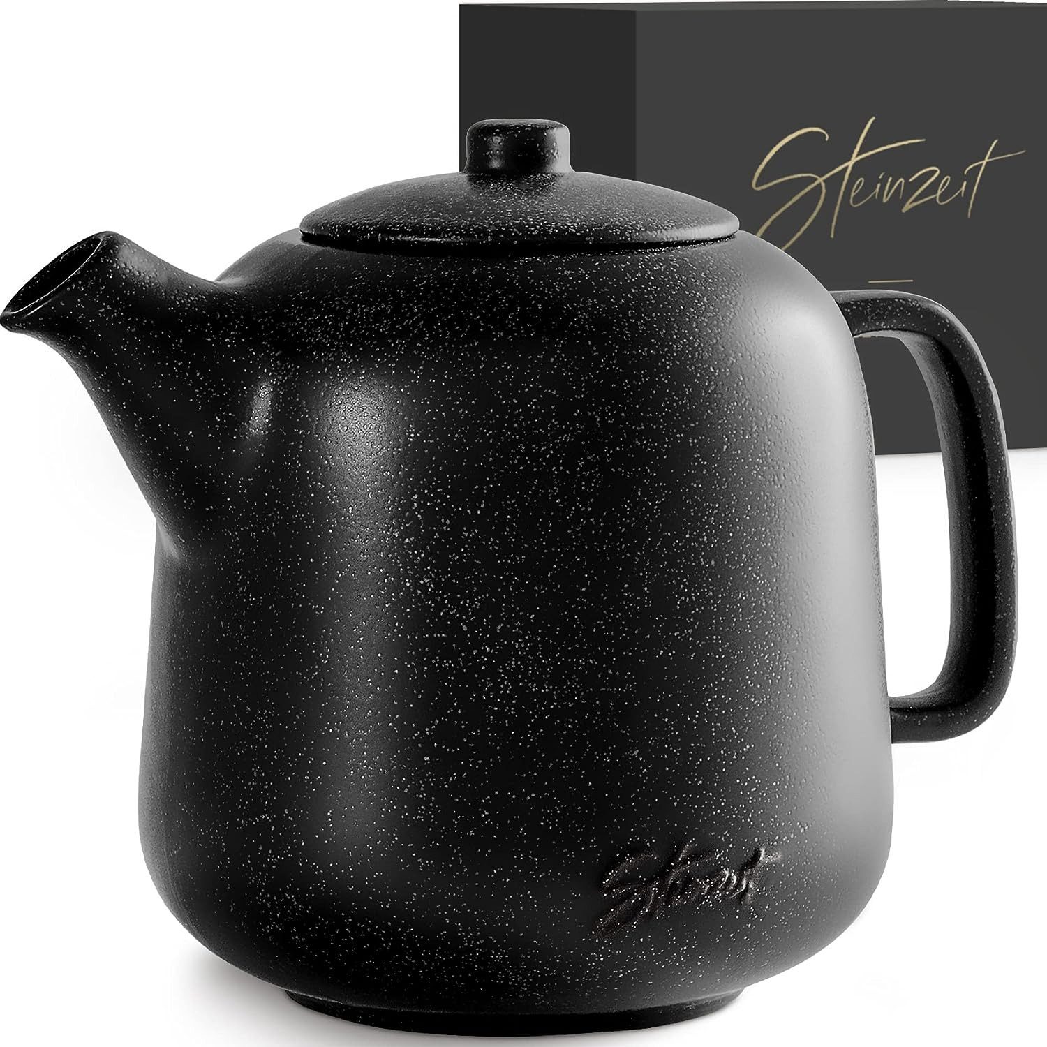 Steinzeit Teekanne Teekanne (1,3L) mit Siebeinsatz aus rostfreiem 304 Edelstahl -, 1.3 l, Teekanne Keramik mit einzigartiger Glasur mit Sieb herausnehmbar