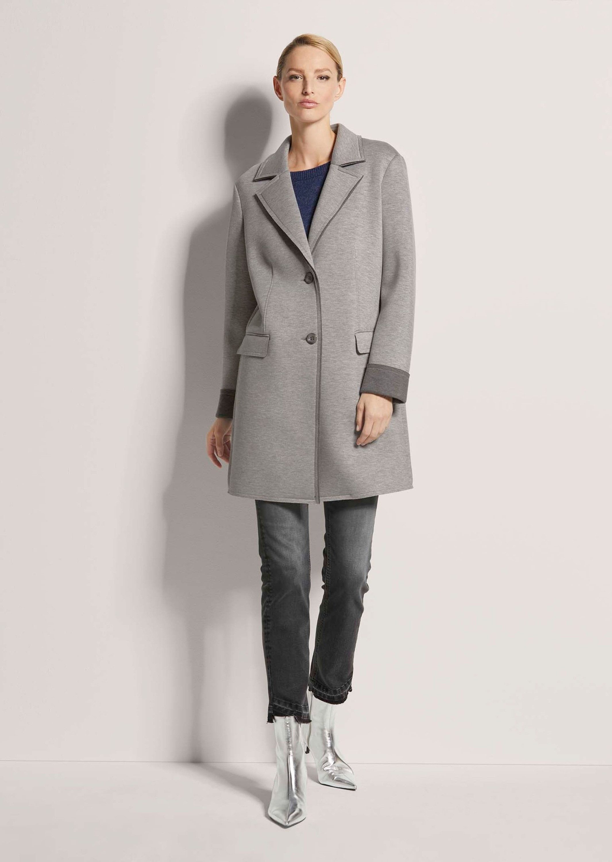 MADELEINE Outdoorjacke Modische Longjacke aus Baumwollmix Uni-Design mit Reverskragen und offener Kantenverarbeitung