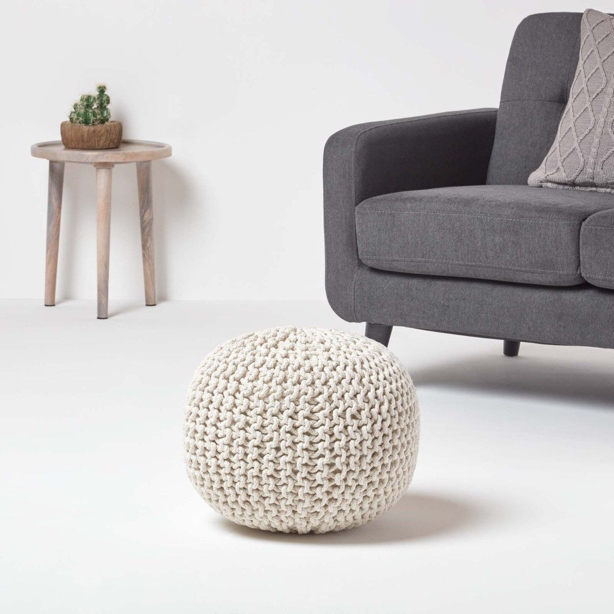 Homescapes Pouf Runder Strickpouf 100% Baumwolle, günstig online kaufen