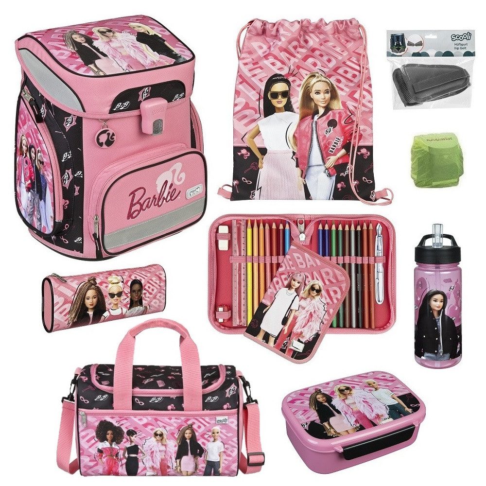 Scooli Schulranzen EasyFit (Set, 9-tlg., inkl. Federmappe und Sporttasche), BARBIE Mattel Pink