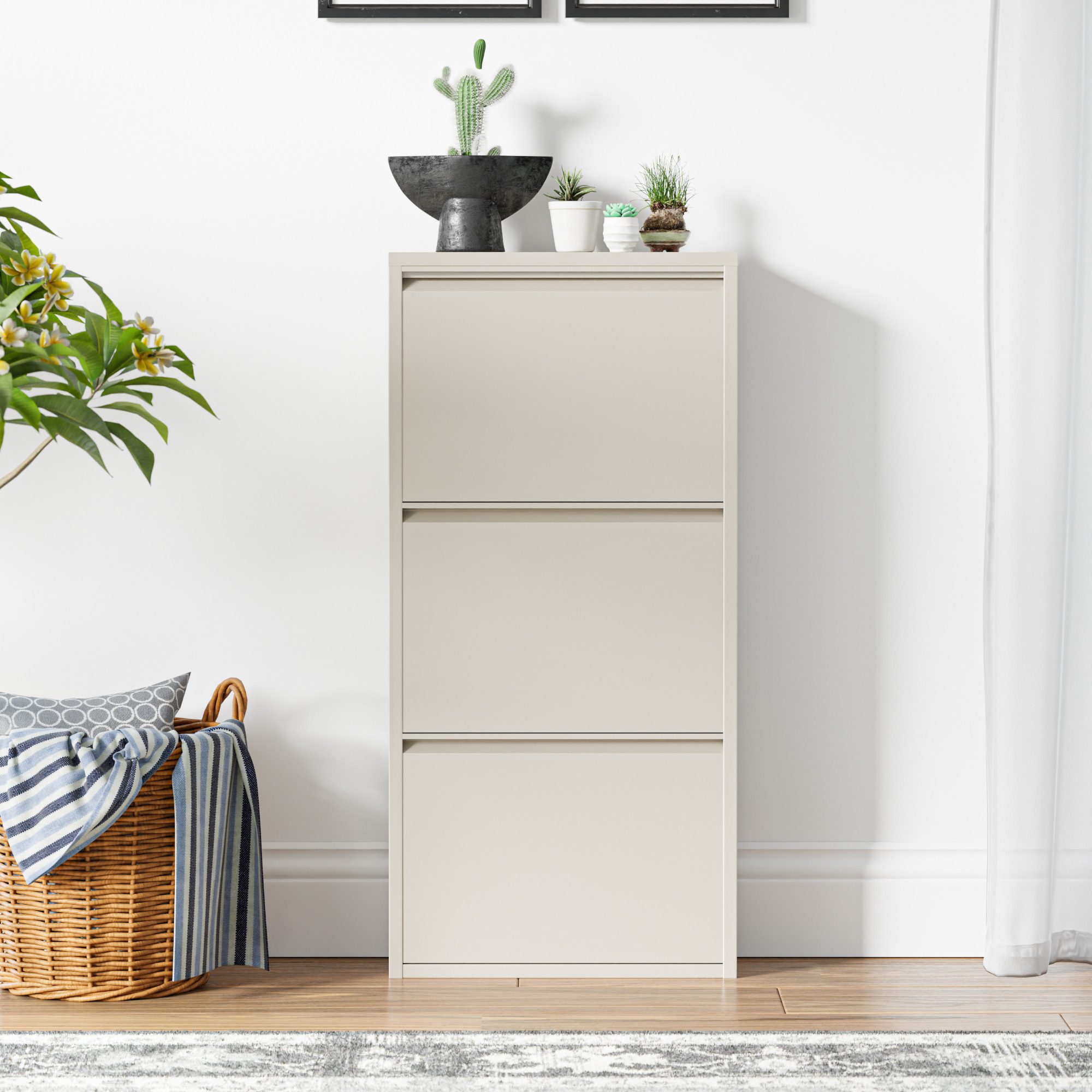 en.casa Schuhschrank »Sokndal« mit 3 Klappen Metall Pfefferweiß – Bild 5 von 5