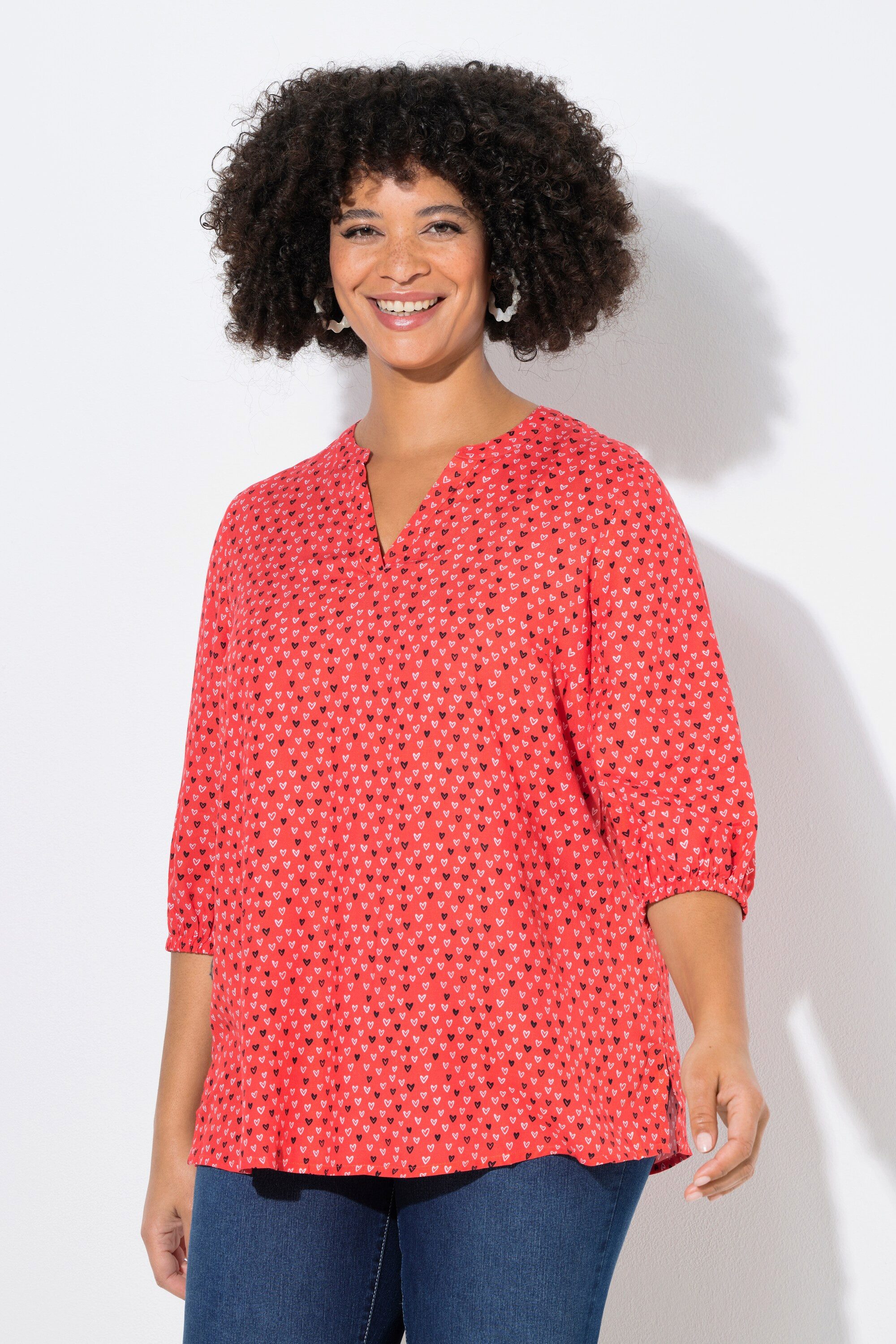 Angel of Style Longbluse Bluse A-Linie Viskose Herz-Muster 3/4-Ärmel günstig online kaufen