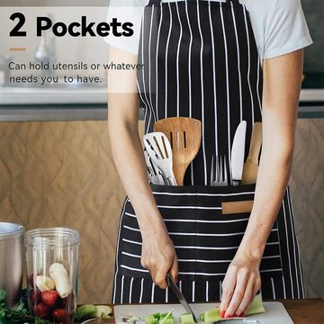 SOTOR Kochschürze Kochschürze 2 Stück, Grillschürze Gestreiftes Modell Mit 2 Taschen, (2-tlg), verstellbaren Schultergurten, atmungsaktiv und farbecht