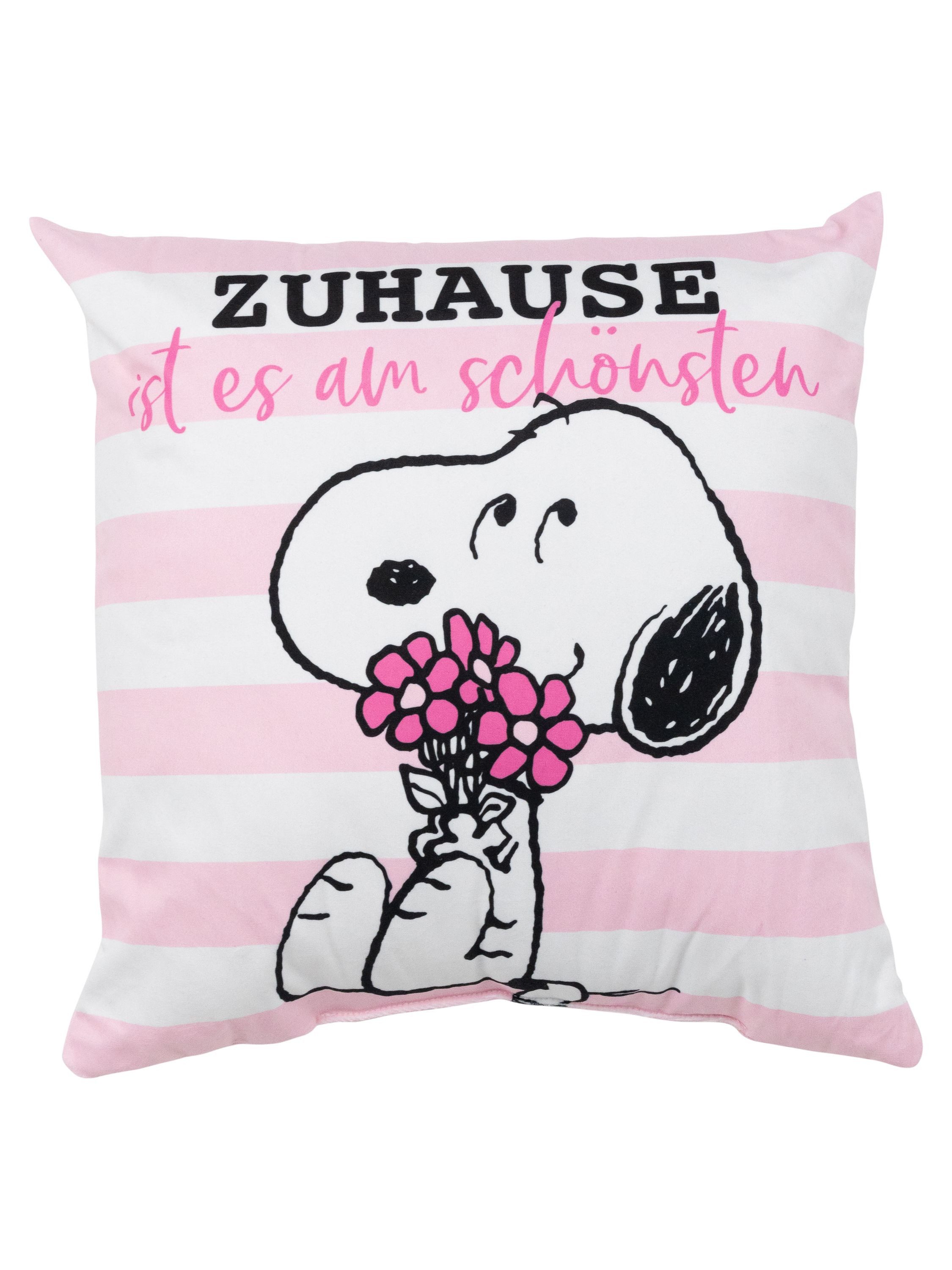 United Labels® Dekokissen Peanuts Snoopy Kissen Zuhause ist es Plüsch Zierkissen 40 x 40 cm