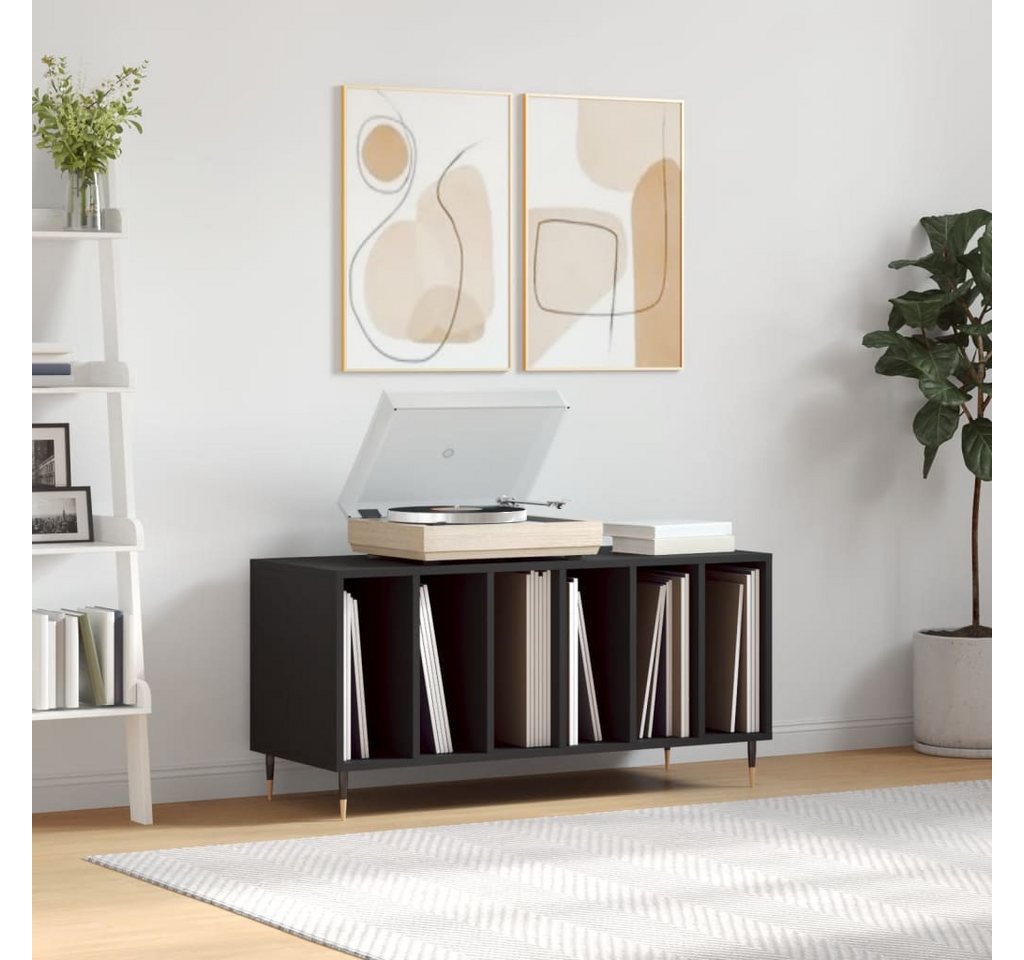 furnicato Media-Regal Plattenschrank 100 x 38 x 48 cm Schwarz, 1-tlg., Vinylregal mit Ablagefläche für Plattenspieler und Eisenbeinen