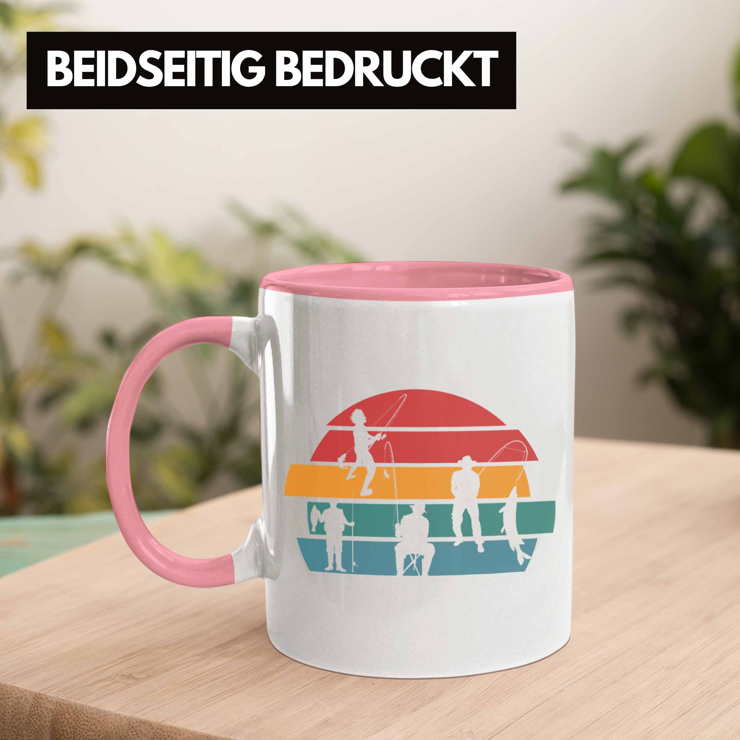 Trendation Tasse Trendation - Geschenkidee Angeln Angler Angler als Geschenk für Vintage Rosa Tasse Fischer zum