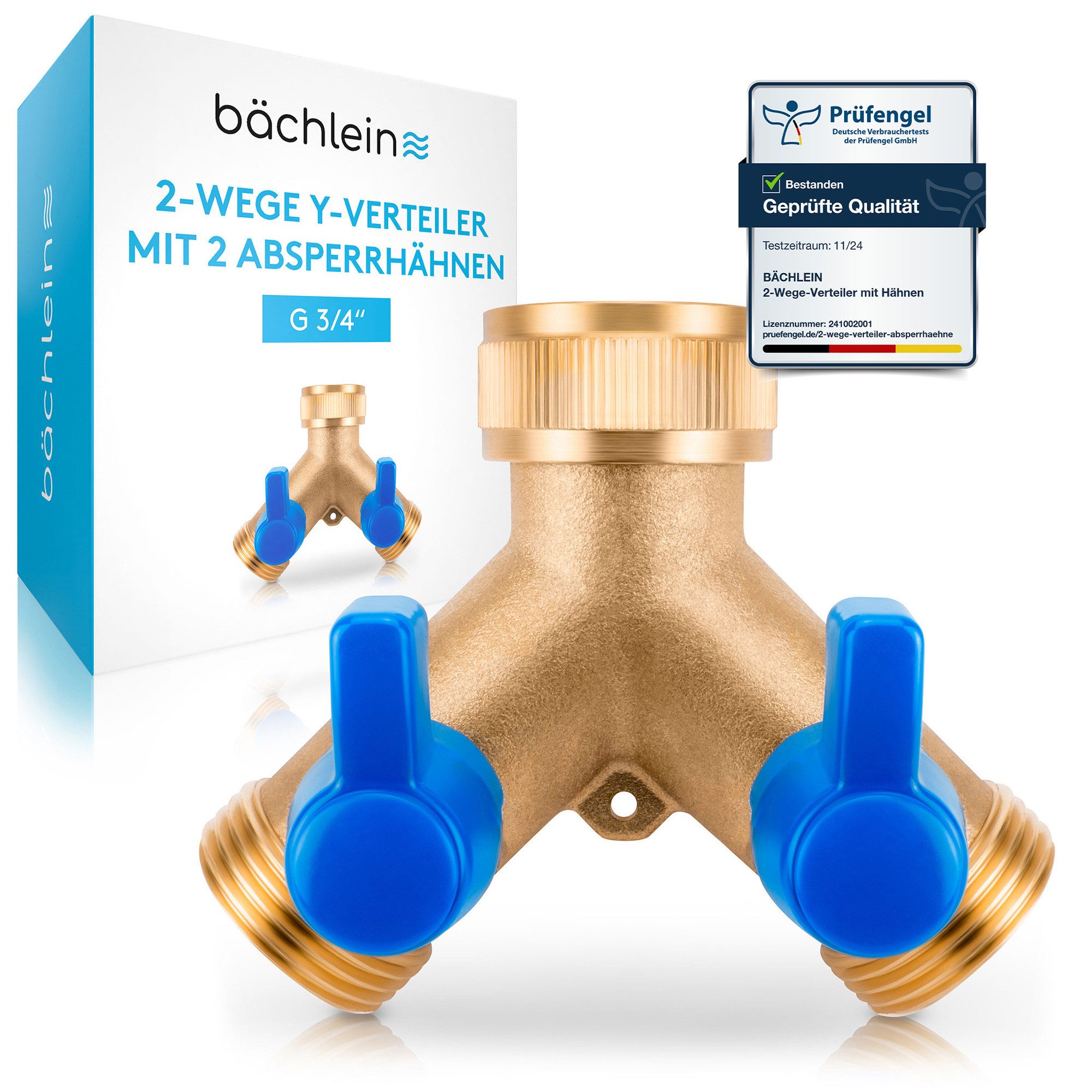 Bächlein 2-Wege-Ventil Hochwertiger Y-Verteiler, (genormtes Gewinde), 360° rotierbarer Wasseranschluss für zwei Geräte mit Absperrhähnen