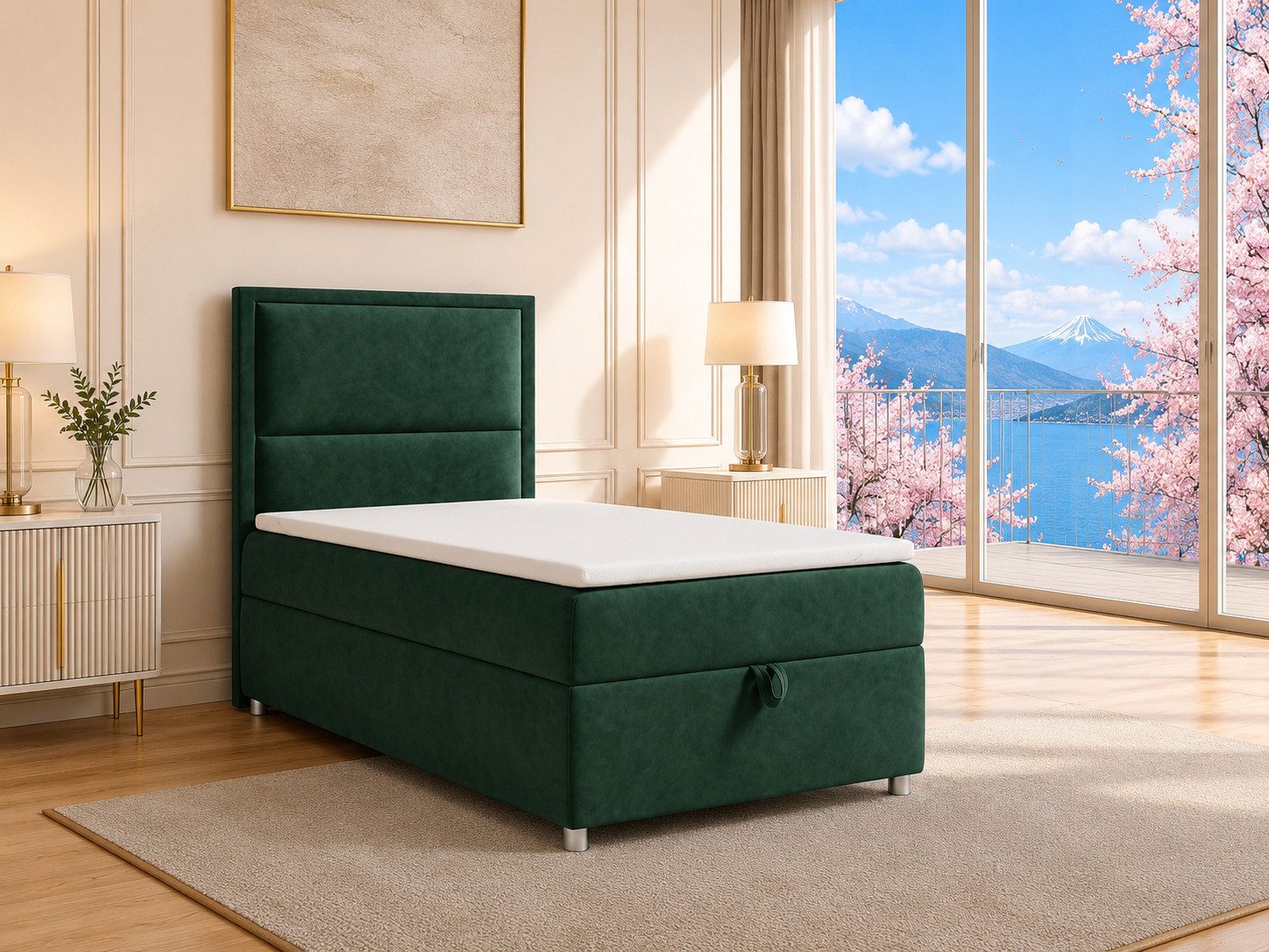 Best for Home Boxspringbett K-11 SINGLE mit Bettkasten, Bonellfederkern, Komfort Topper H3 (Hotelbett, Einzelbett, Kinderbett, Juniorbett, 5-St., 70x200 80x200 90x200 100x200 cm), Einzelbett mit integriertem Stauraum, gepolstertem Kopfteil
