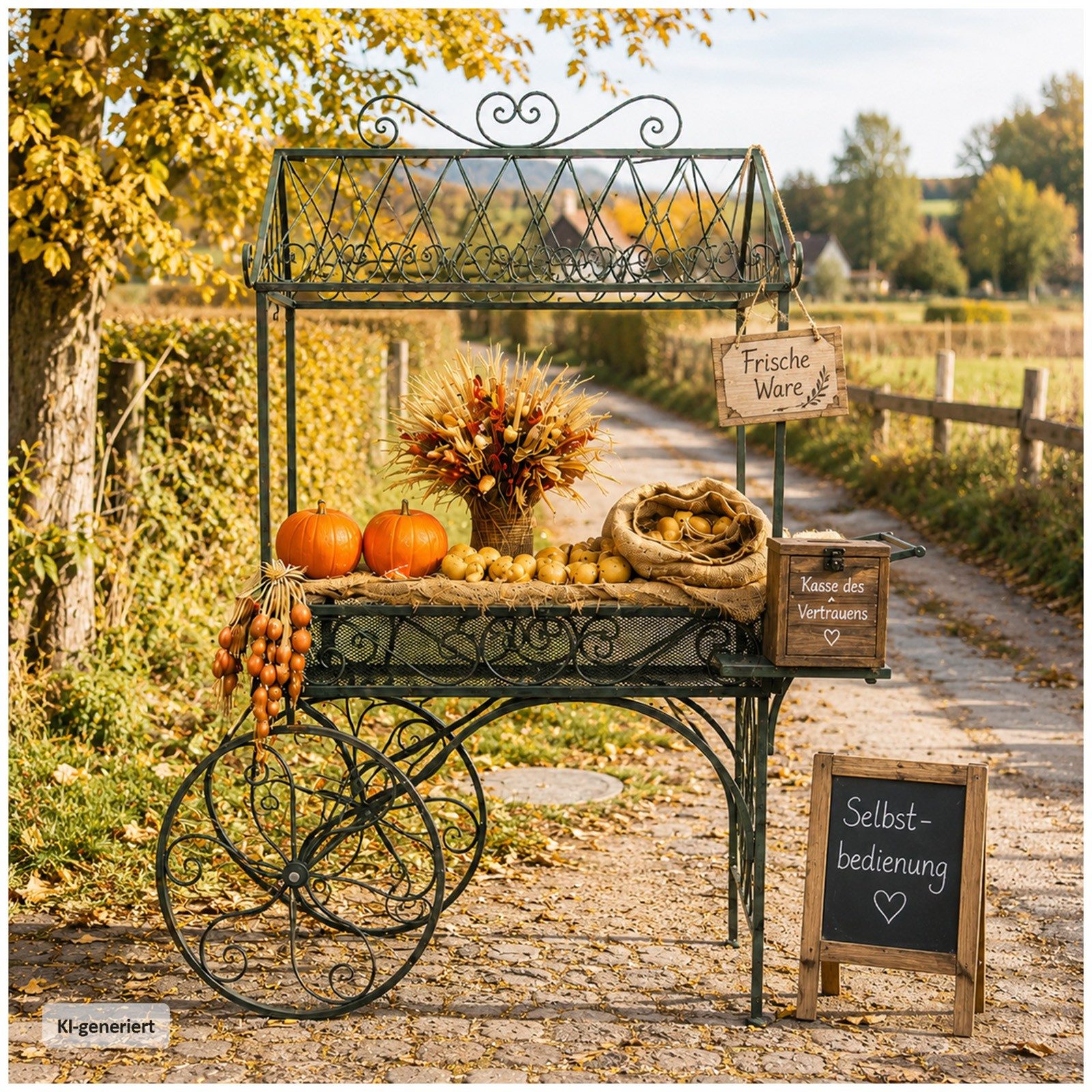 HTI-Living Gartenfigur Marktwagen Verena, (1 Stück, 1 Wagen ohne Dekoration), Metallwagen auf Rädern