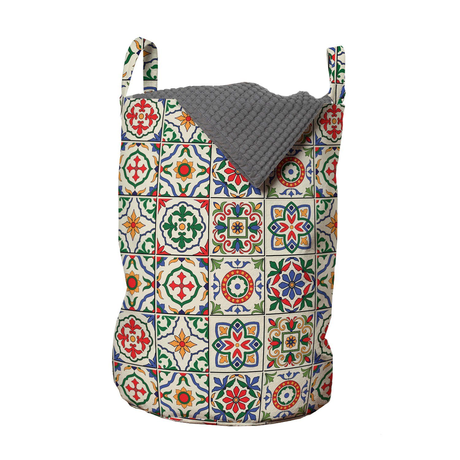 Abakuhaus Wäschesäckchen Wäschekorb mit Griffen Kordelzugverschluss für Waschsalons, marokkanisch Dekorative abstrakte Blatt | Wäschesäcke