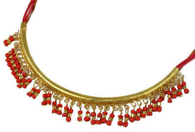 Guru-Shop Perlenkette Modeschmuck Kette - gold/rot