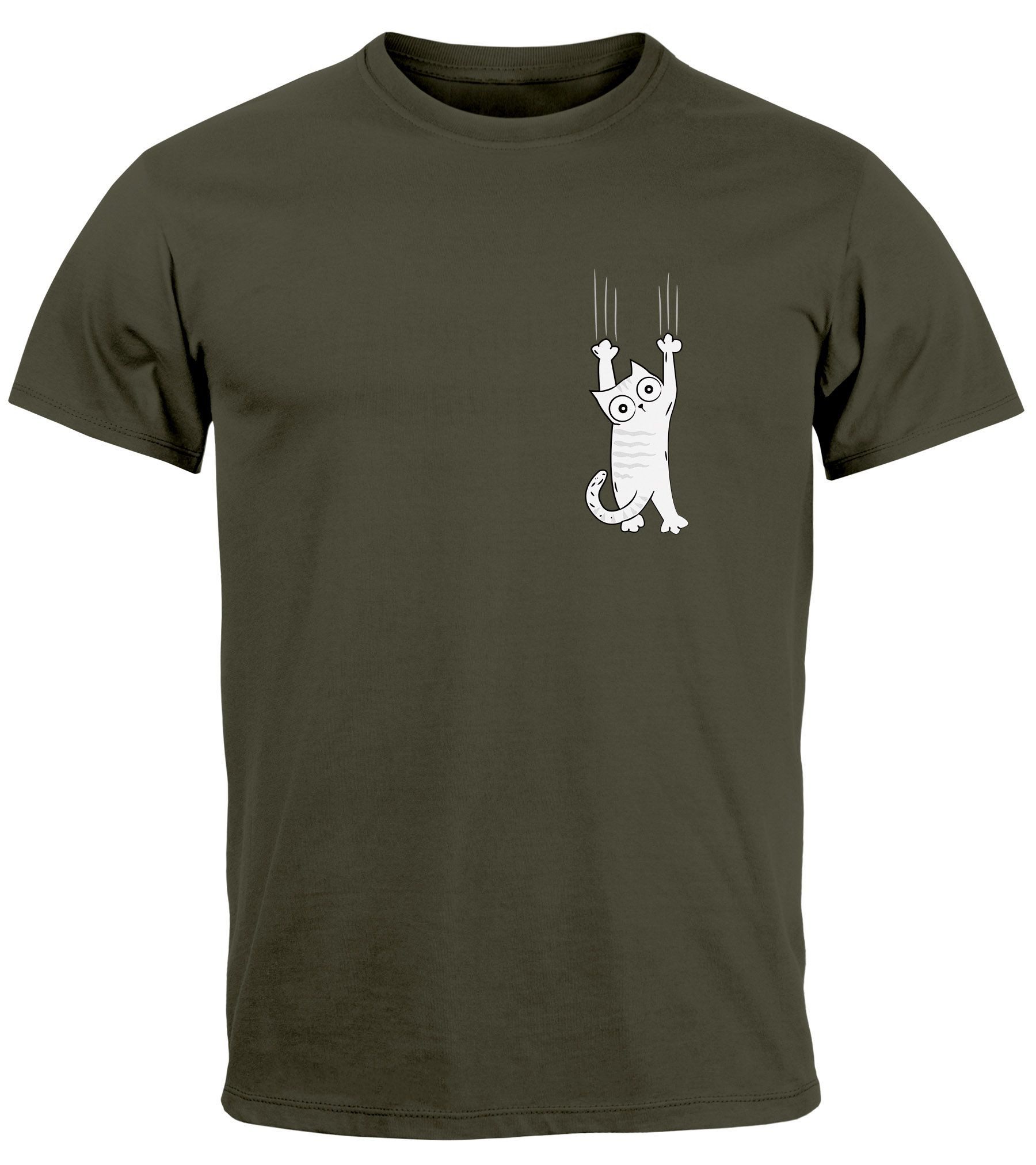 Neverless Print-Shirt Herren T-Shirt Aufdruck Katze günstig online kaufen