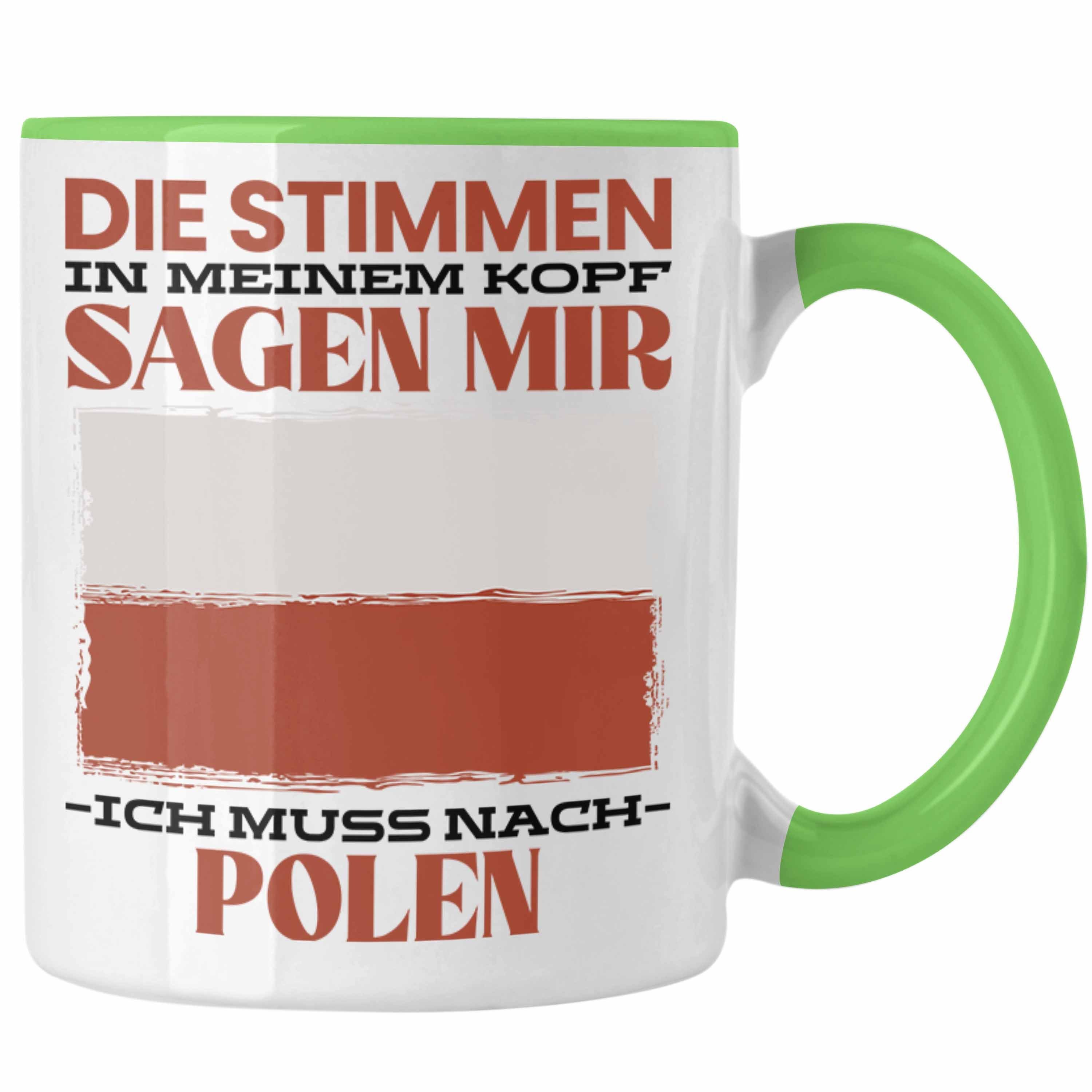 Trendation Tasse Polen Tasse Urlaub Heimat Geschenk Spruch Pole Geschenkidee Grün