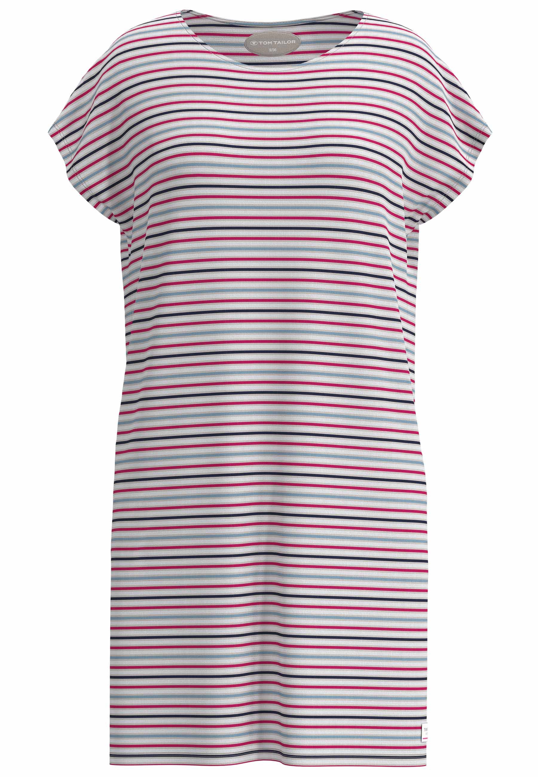 TOM TAILOR Nachthemd gestreift, Kurzarm, Rundhalsausschnitt, atmungsaktiv, Viskosemix