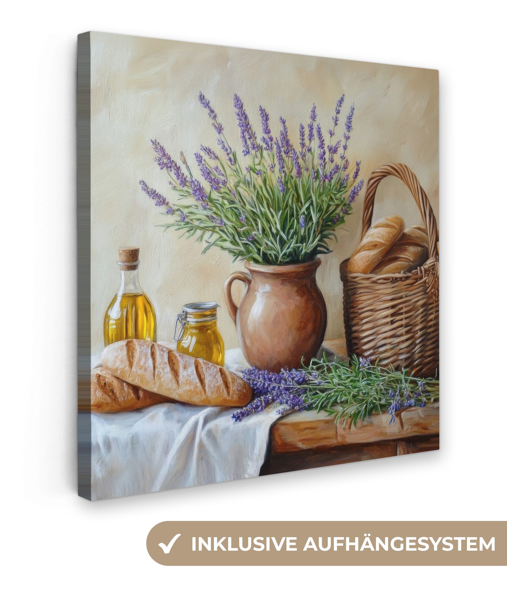 OneMillionCanvasses® Leinwandbild Lavendel - Brot - Stilleben, Fotodruck (1 günstig online kaufen