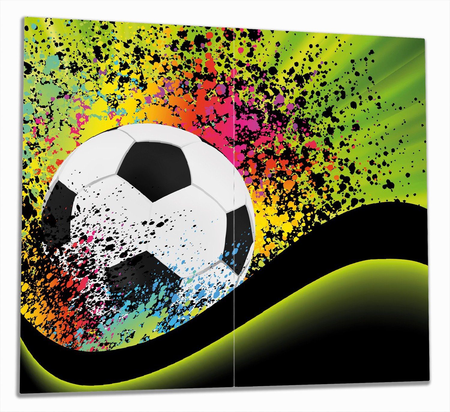 Wallario Herd-Abdeckplatte Fußball - Design Wellen und Regenbogen in grün, ESG-Sicherheitsglas, (Glasplatte, 2 tlg., inkl. 5mm Noppen), verschiedene Größen