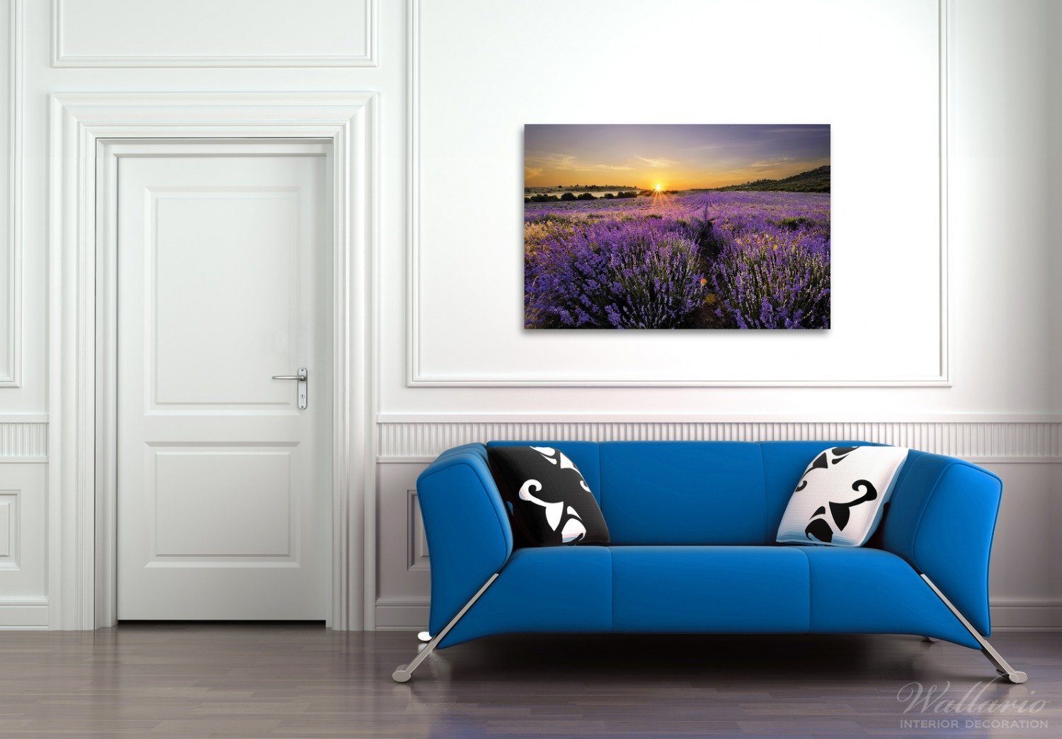 Wallario Glasbild, Sonnenuntergang über dem Lavendel, günstig online kaufen