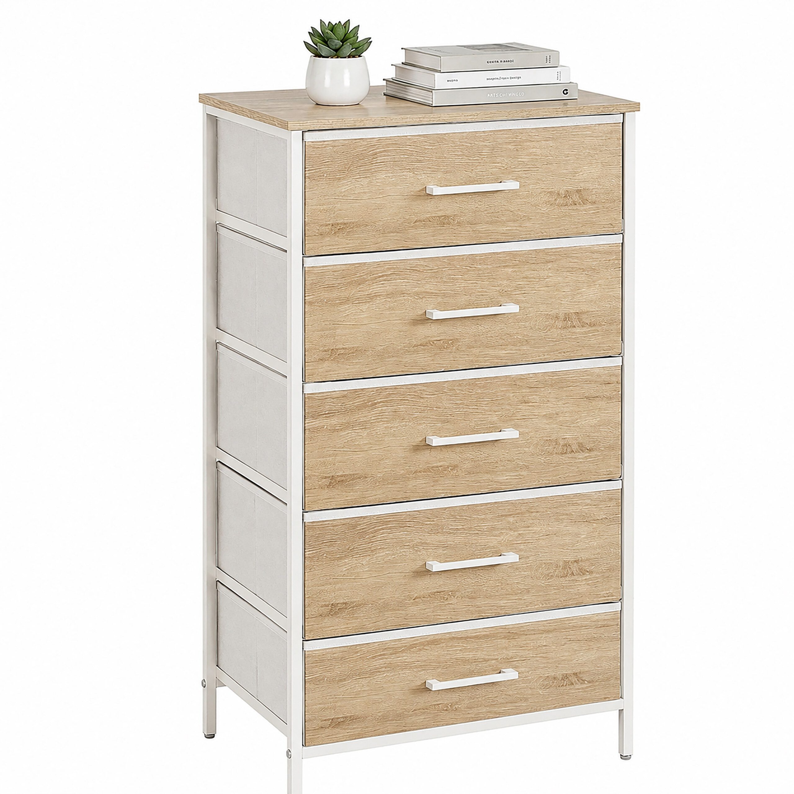 relaxdays Schubkastenkommode Kommode mit 5 Schubladen (1 St), Holzoptik-Weiß