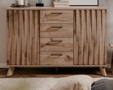 Finori Kommode Douro (Sideboard in Schweden Eiche, 127 x 85 cm), 4 Schubladen, Mit 3D Relief