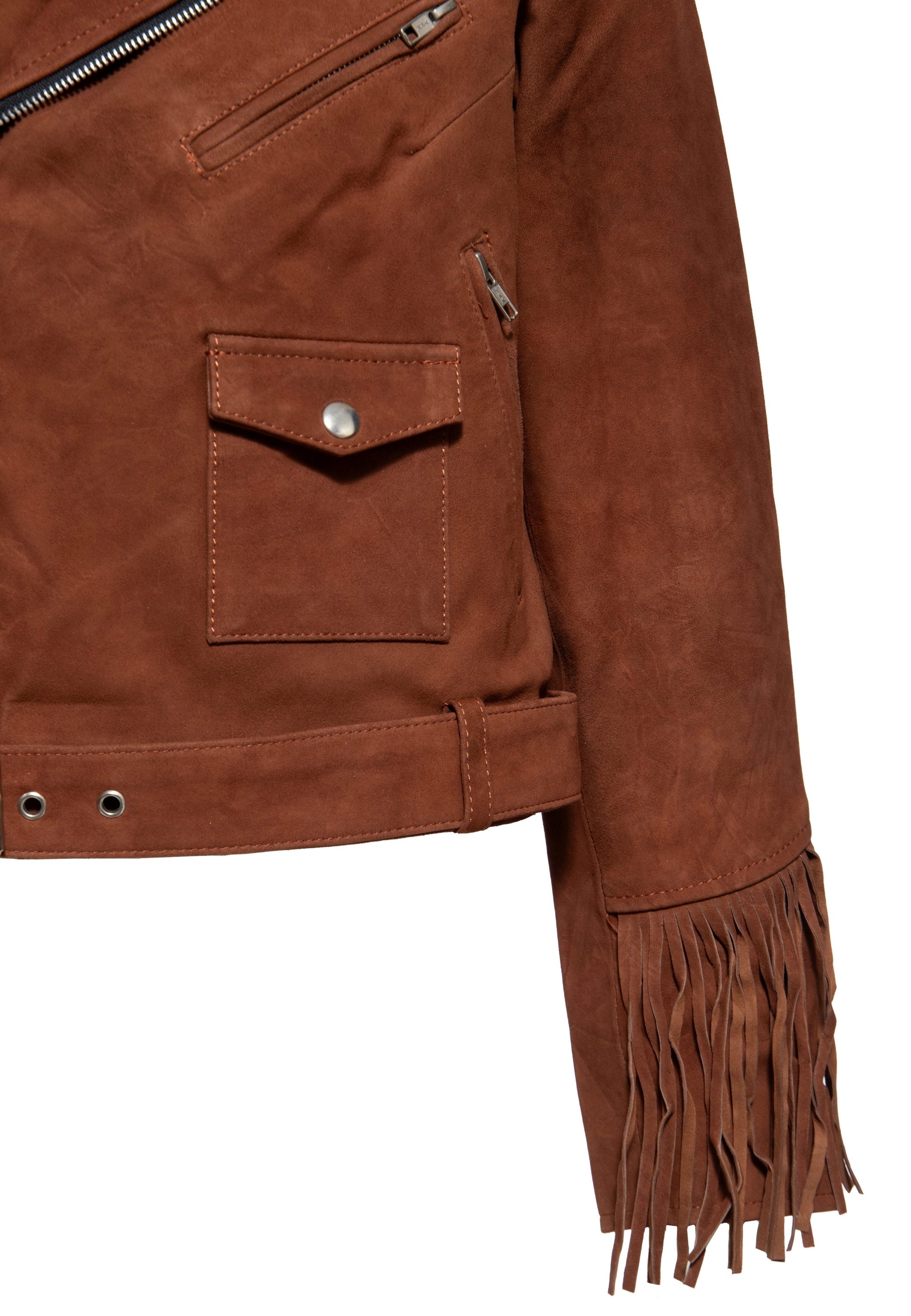 QueenKerosin Lederjacke mit Fransenverzierung