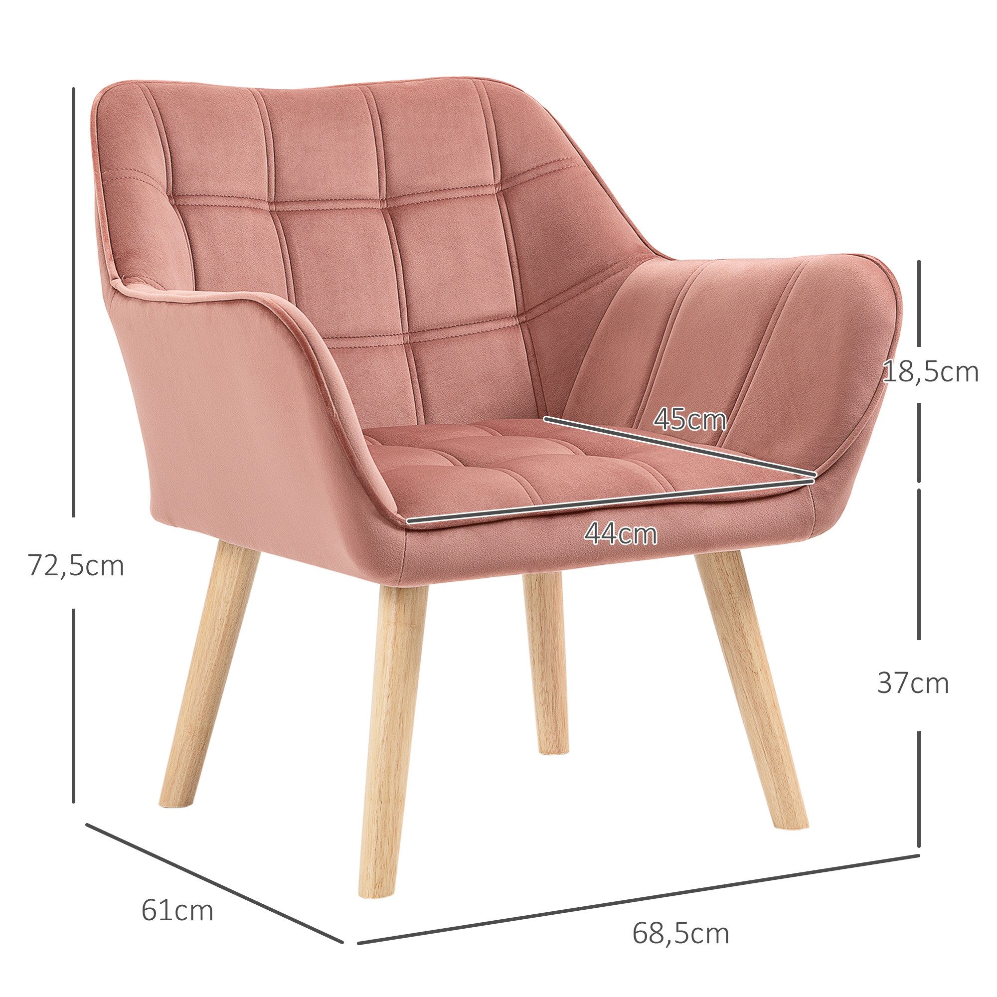 HOMCOM Relaxsessel Einzelsessel Ohrensessel, Sessel mit Samt, erhöhte Beine (Esszimmerstuhl, 1-St., Stuhl), für Wohnzimmer, Schlafzimmer, Rosa