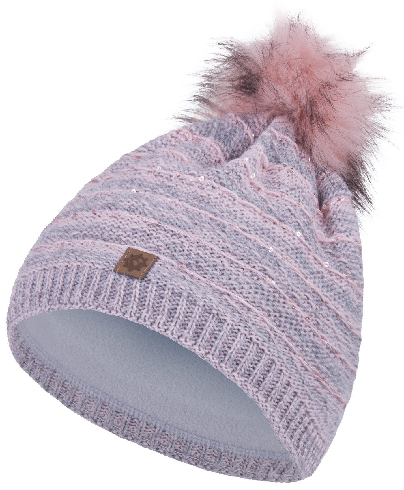 compagno Bommelmütze (1-St) Bommelmütze Wintermütze Damen Pailetten Fleecefutter Beanie