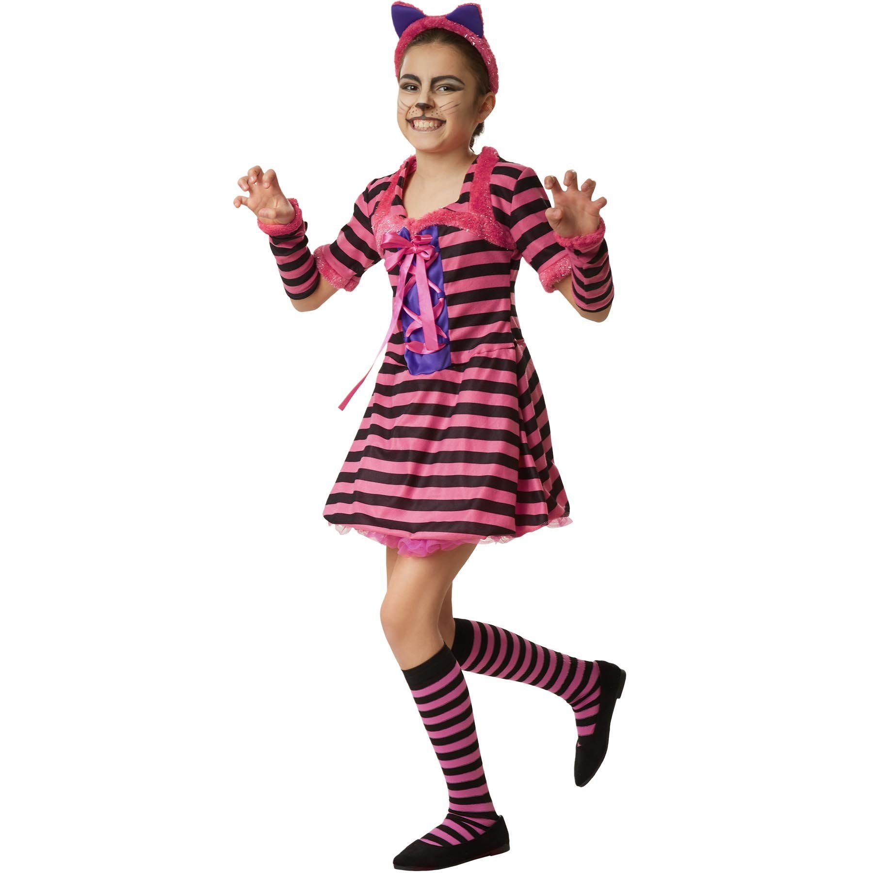 dressforfun Kostüm Kinderkostüm Galantes Grinsekätzchen, Schwarz-pink gestreiftes Katzenkostüm