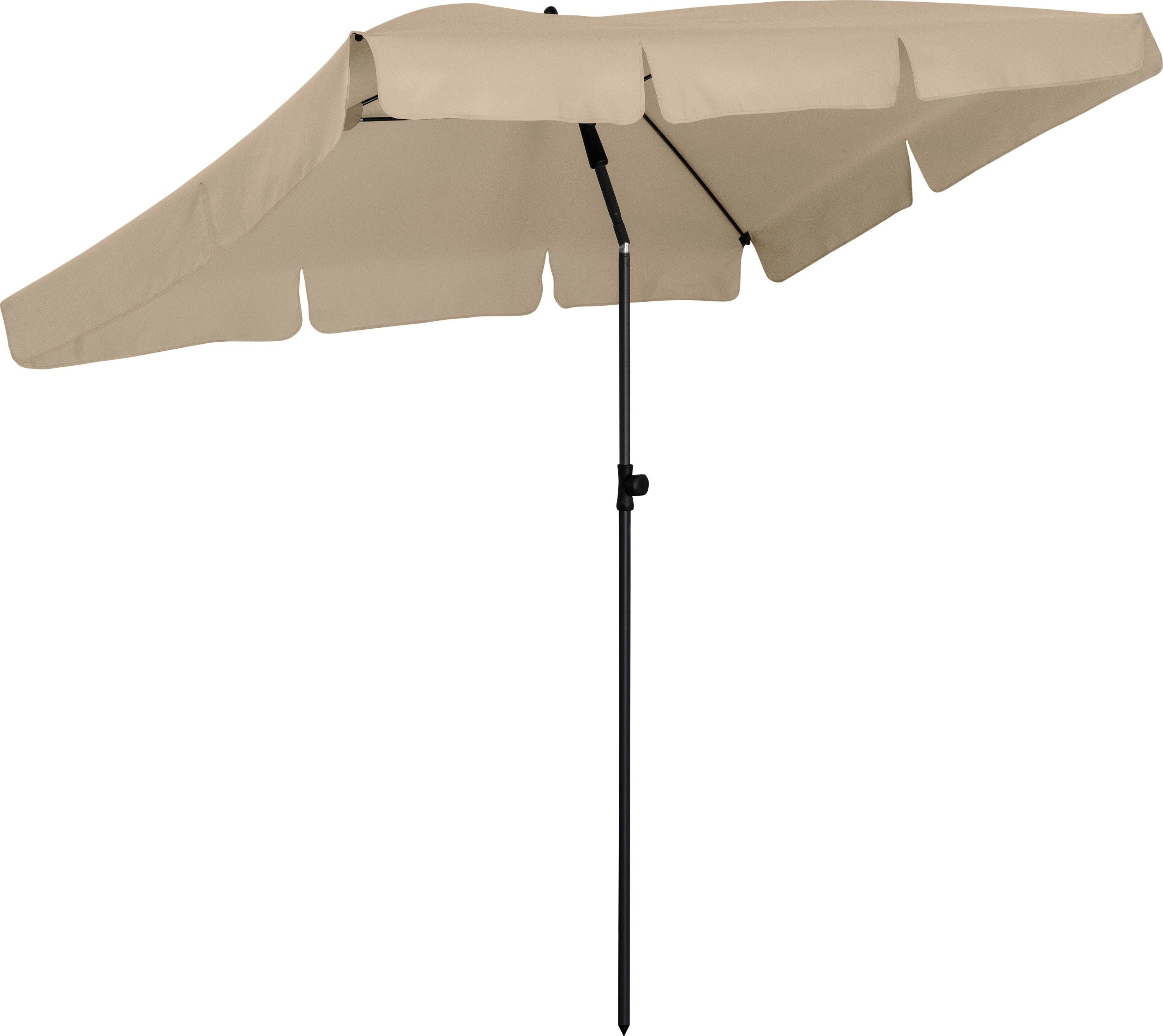 FARE Sonnenschirm R, höhenverstellbar, 200 x 122 cm, Rechteckig, UPF 50+, knickbar, Fiberglas, Volant, Tragefutteral