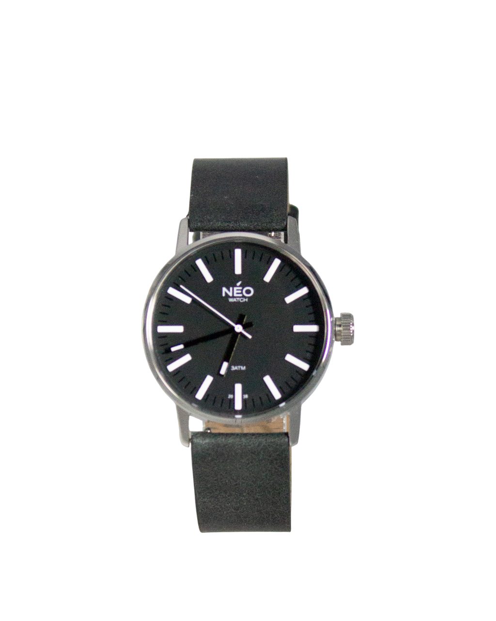 Neo Watch Quarzuhr Damen Edelstahl Lederband Silber Schwarz N43-001