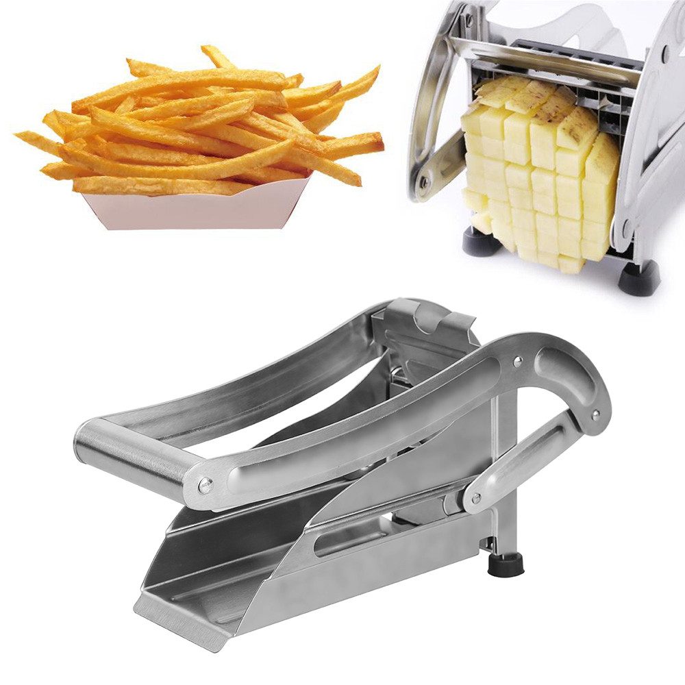 JEOBEST Pommesschneider Pommes Frites Schneider aus Edelstahl, Pommespresse, Kommt mit 2 Klingengrößen, rutschfester Basis