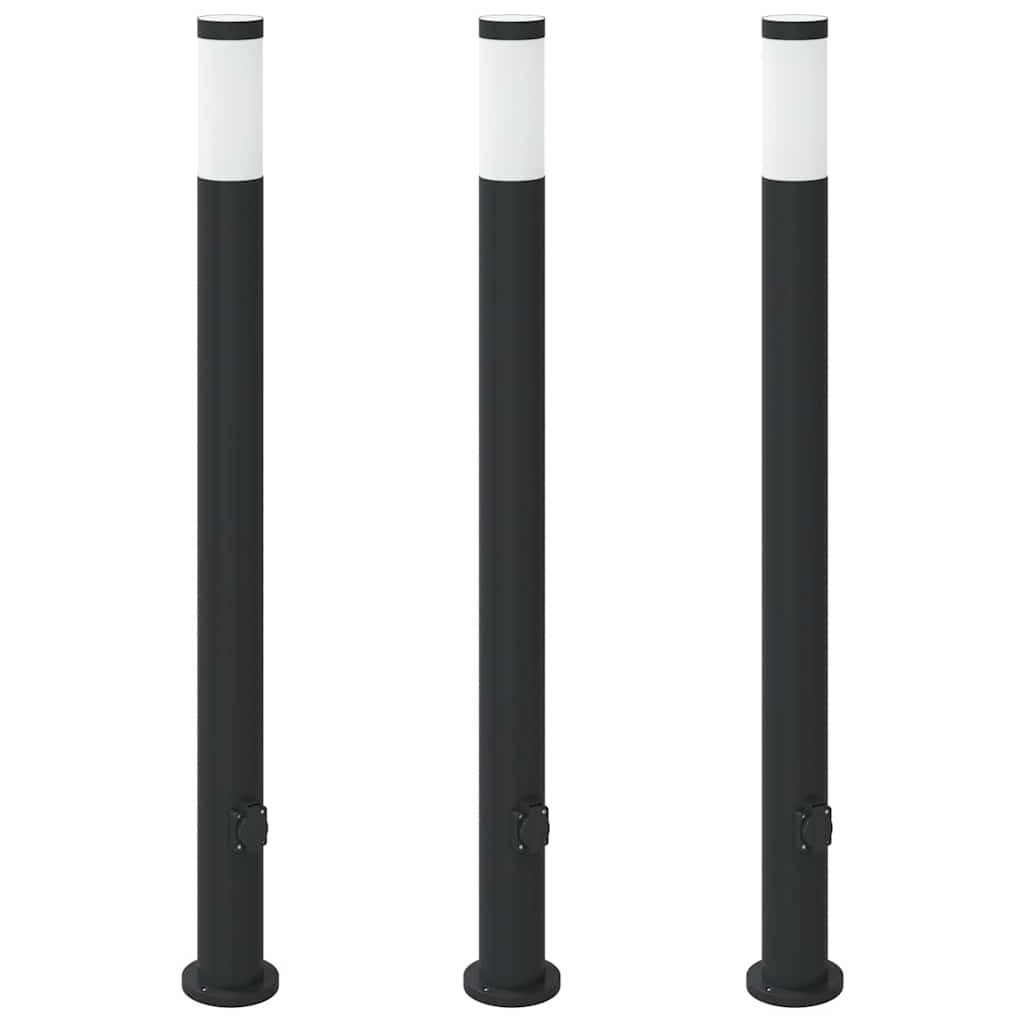 furnicato Pollerleuchte Schwarze Edelstahl 11x110 cm mit Steckdose und IP44, Wetterfeste Stehleuchte mit Steckdose und Diffusor für den Garten