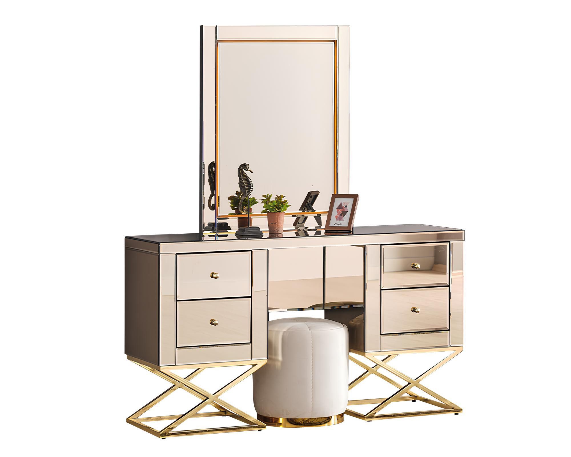 Xlmoebel Schminktisch Elegante Frisierkommode aus vergoldetem Edelstahl mit Stauraum (Schminktisch), Hergestellt in Europa