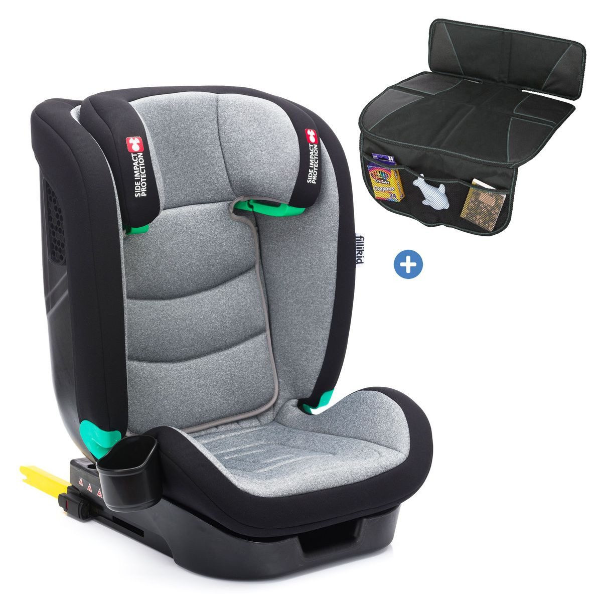 Fillikid Autokindersitz Elli Pro i-Size - Grau, ab: 3 Jahren, bis: 12 Jahren, Kinder Autositz ab 3 Jahre - 12 Jahre mit Isofix & Polsterschutz