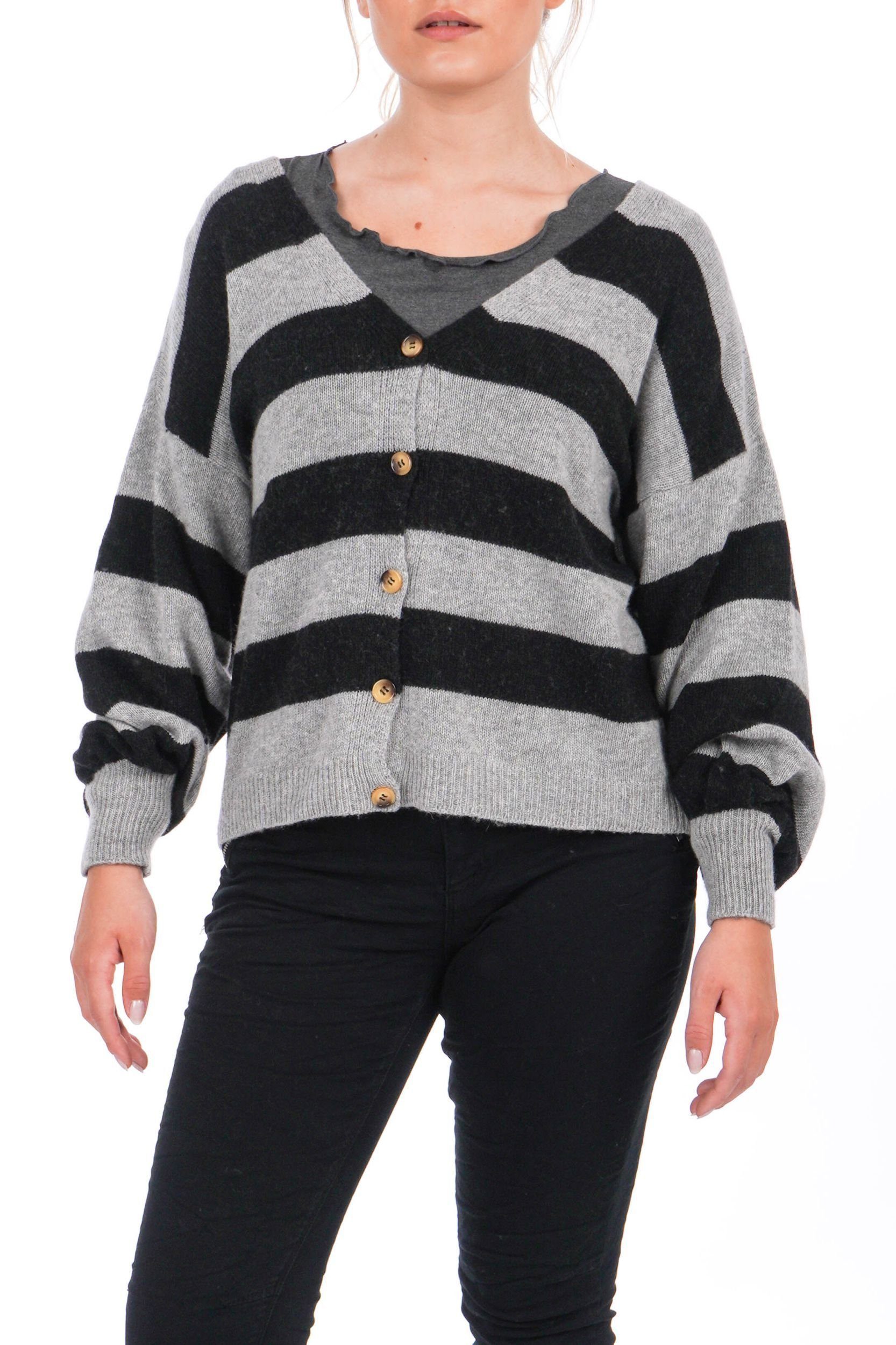 La Strada Cardigan mit Streifen, Der Cardigan ist verkürzt geschnitten ...