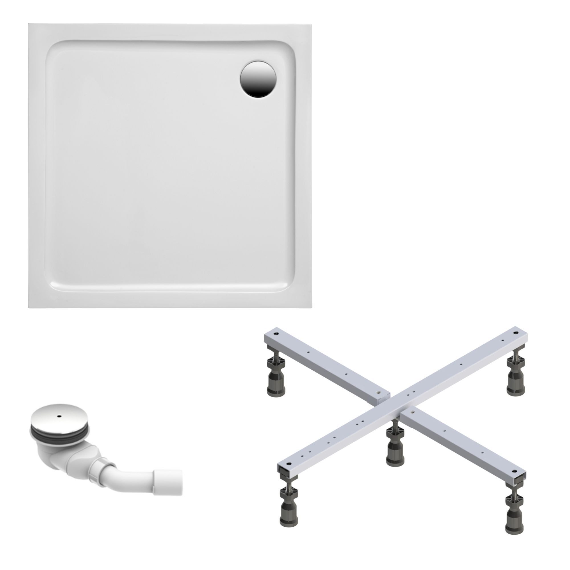Schulte Duschwanne Adria mit Fußgestell und Ablaufgarnitur, Größenauswahl, Сантехникаacryl, Komplett-Set, Weiß, 80 x 80 cm