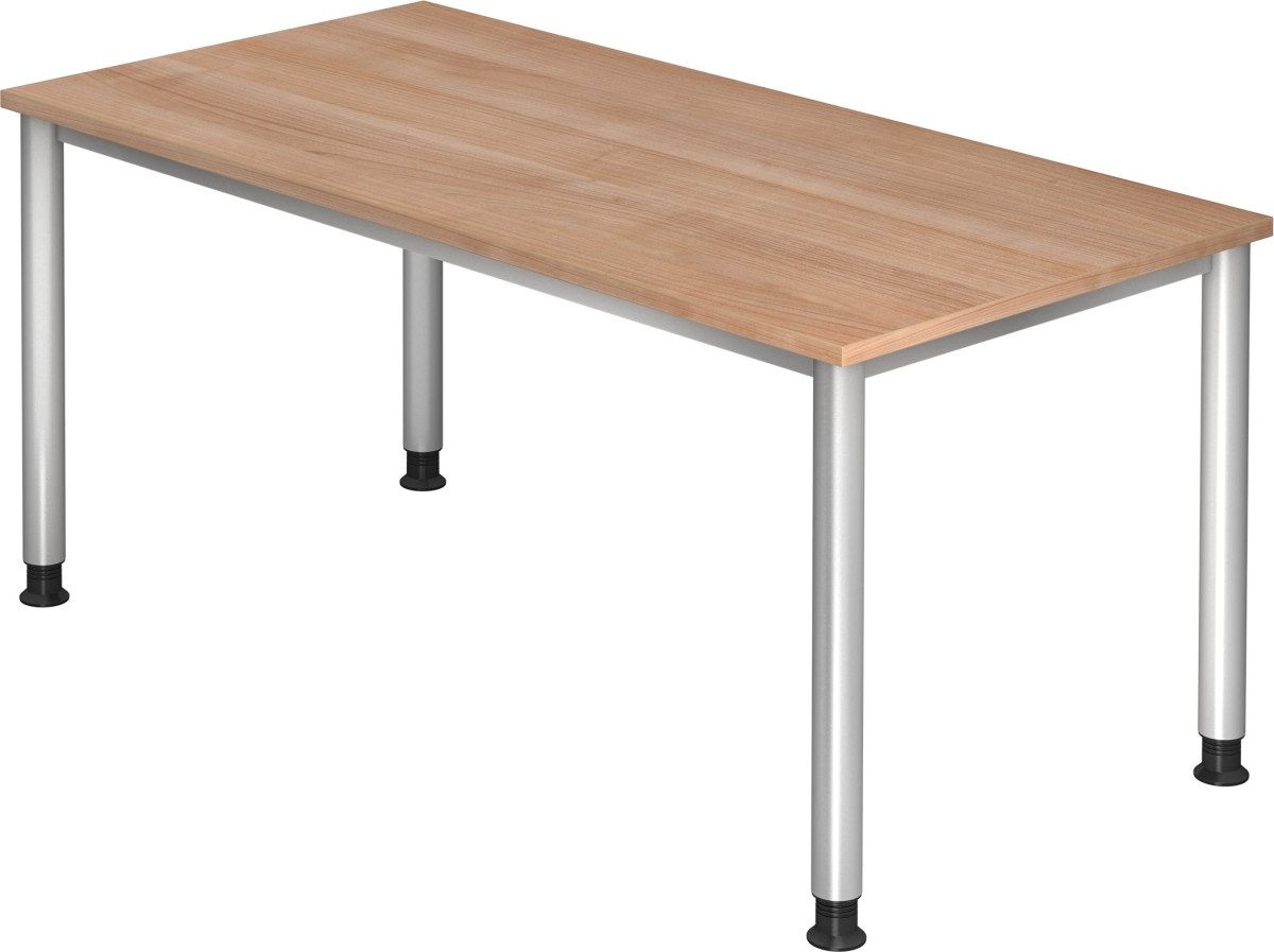 Schreibtisch Schreibtisch 4-Fuß-rund 160x80cm Nussbaum/Silber