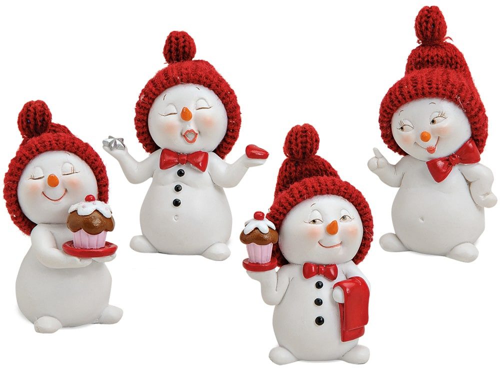 matches21 HOME & HOBBY Dekofigur Schneemann rote Mützen 4er Set 7 cm (4 St)
