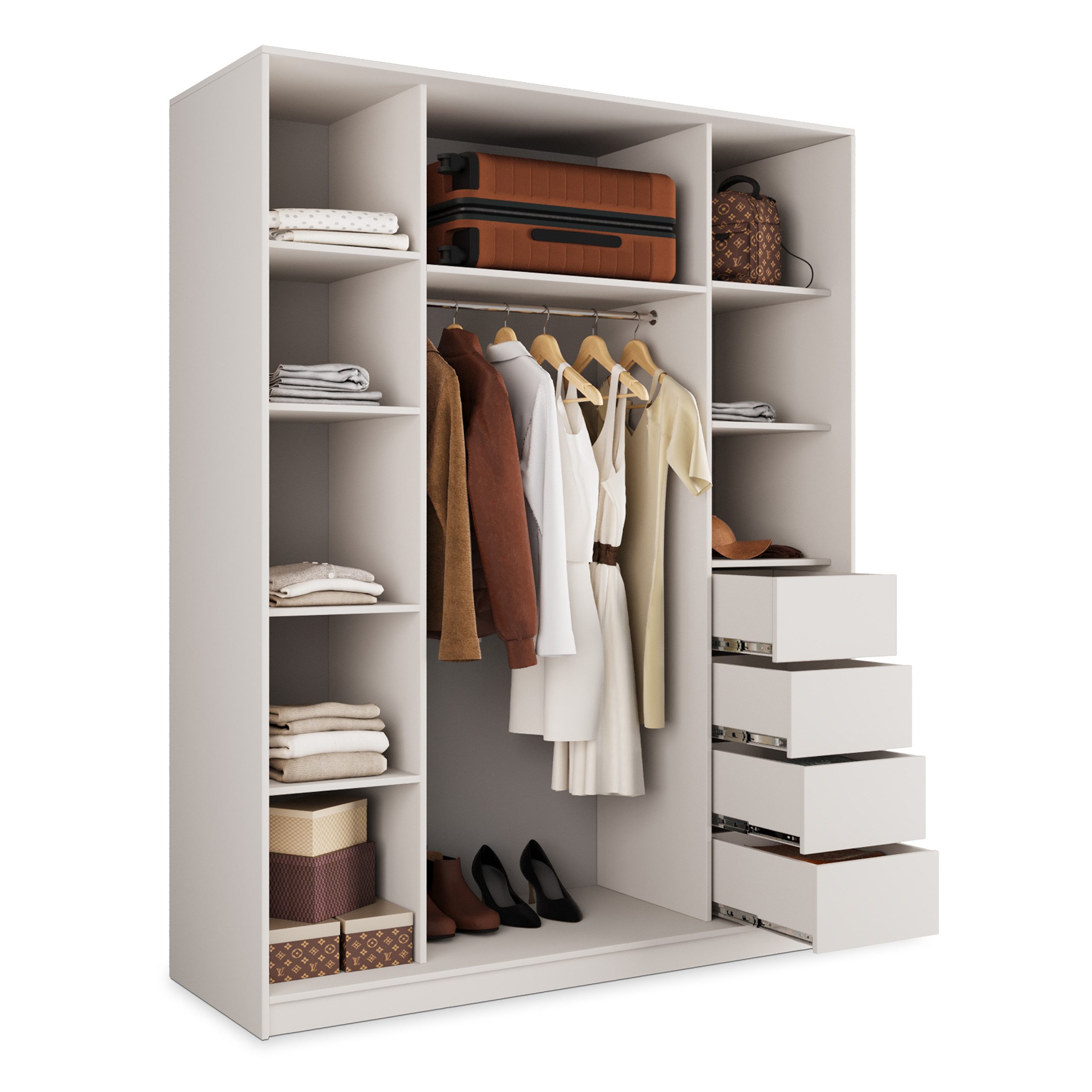 Masseno Schwebetürenschrank PINA 150 cm Kleiderschrank mit Spiegel 3 Türen Kaschmir
