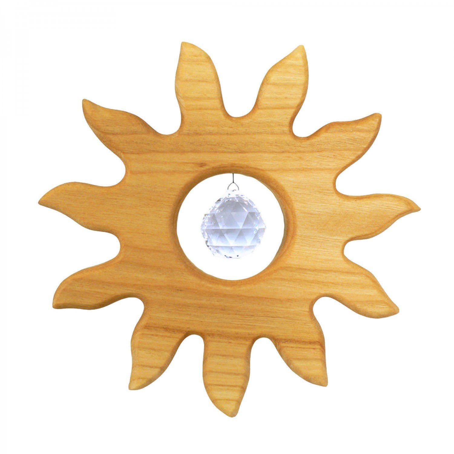 mitienda Fensterdekoration Fensterdeko aus Holz, Sonne groß mit Kristall