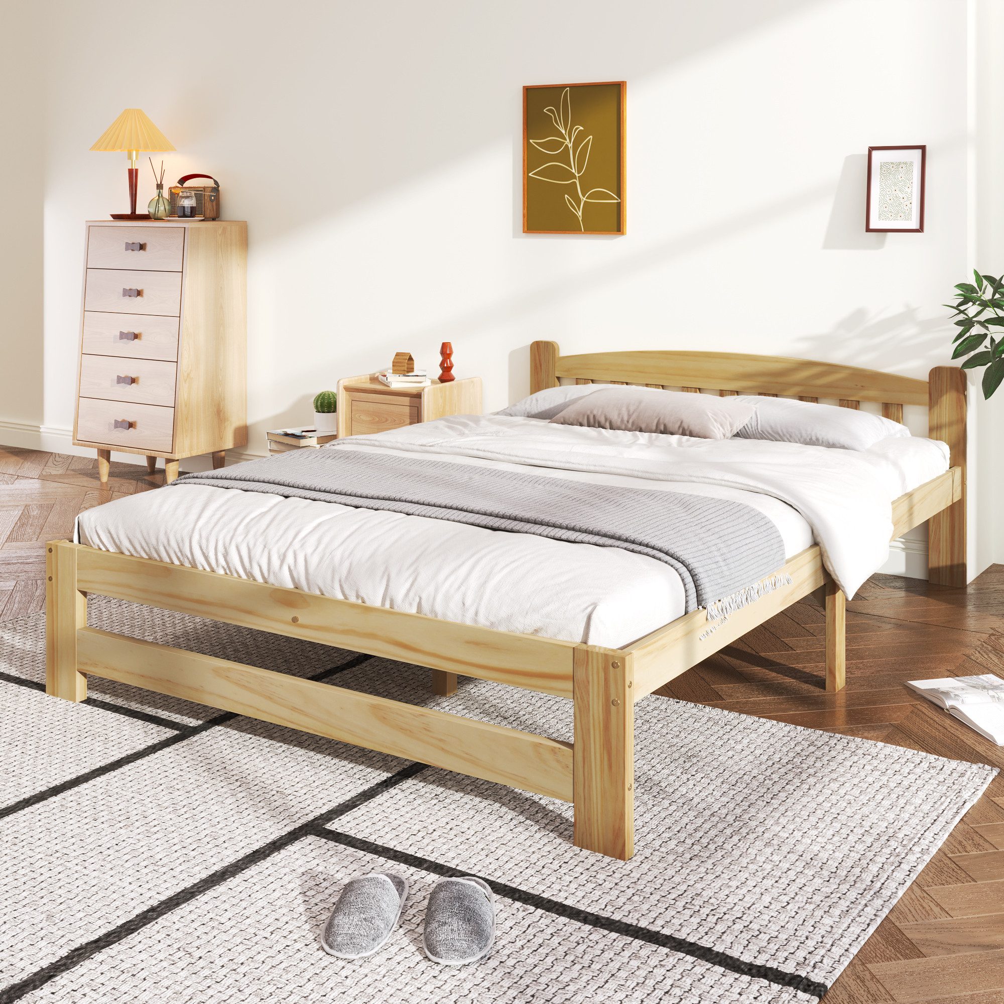 STILVORA Massivholzbett mit Kopfteil,140x200Futonbett Jugendbett mit Lattenroste,Natur (mit Kopfteil und Lattenroste, Jugendbett, Erwachsenenbet, Massivholz Natur Bett 140x200 cm), ohne Matratze