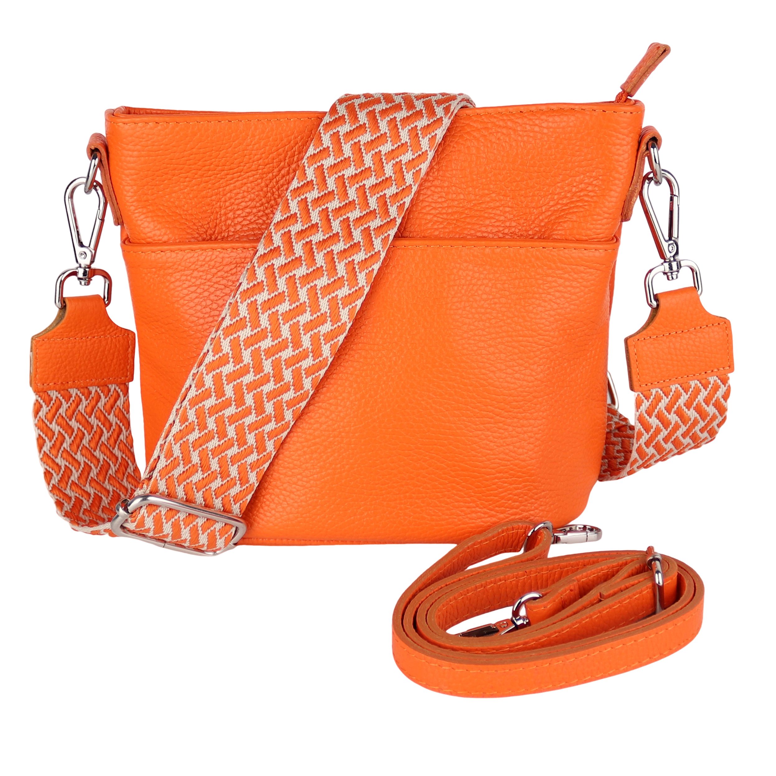 MIRROSI Umhängetasche Damen, Crossbody Bag, Echtleder Made in Italy (1 Tasche 2 Gurte oder Basic Version 1 Tasche 1 Gurt), 24x18x12cm (BXHXT)