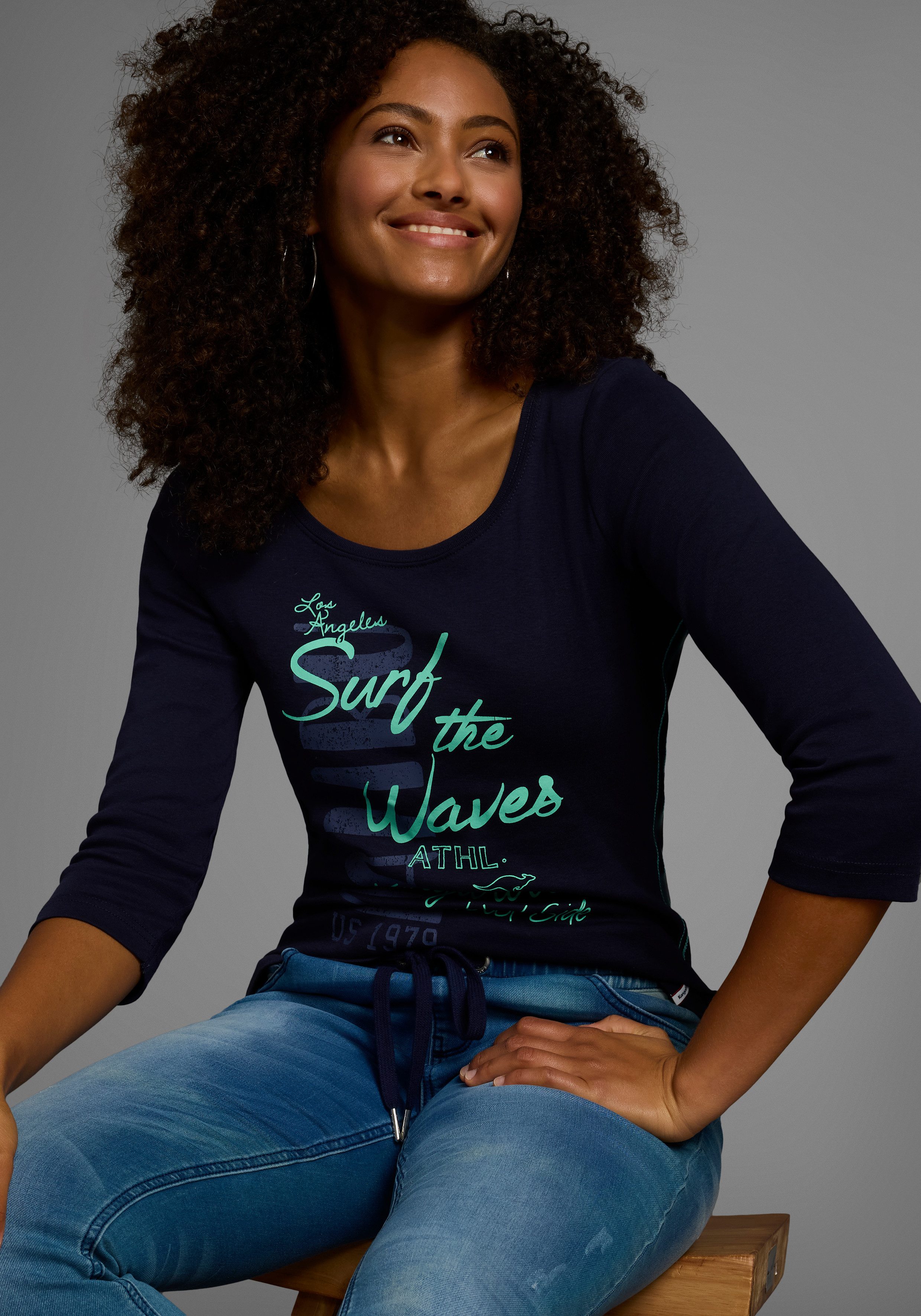 KangaROOS 3/4-Arm-Shirt 3/4-Arm, sehr figurbetont, mit Logodruck, Rundhalsa günstig online kaufen