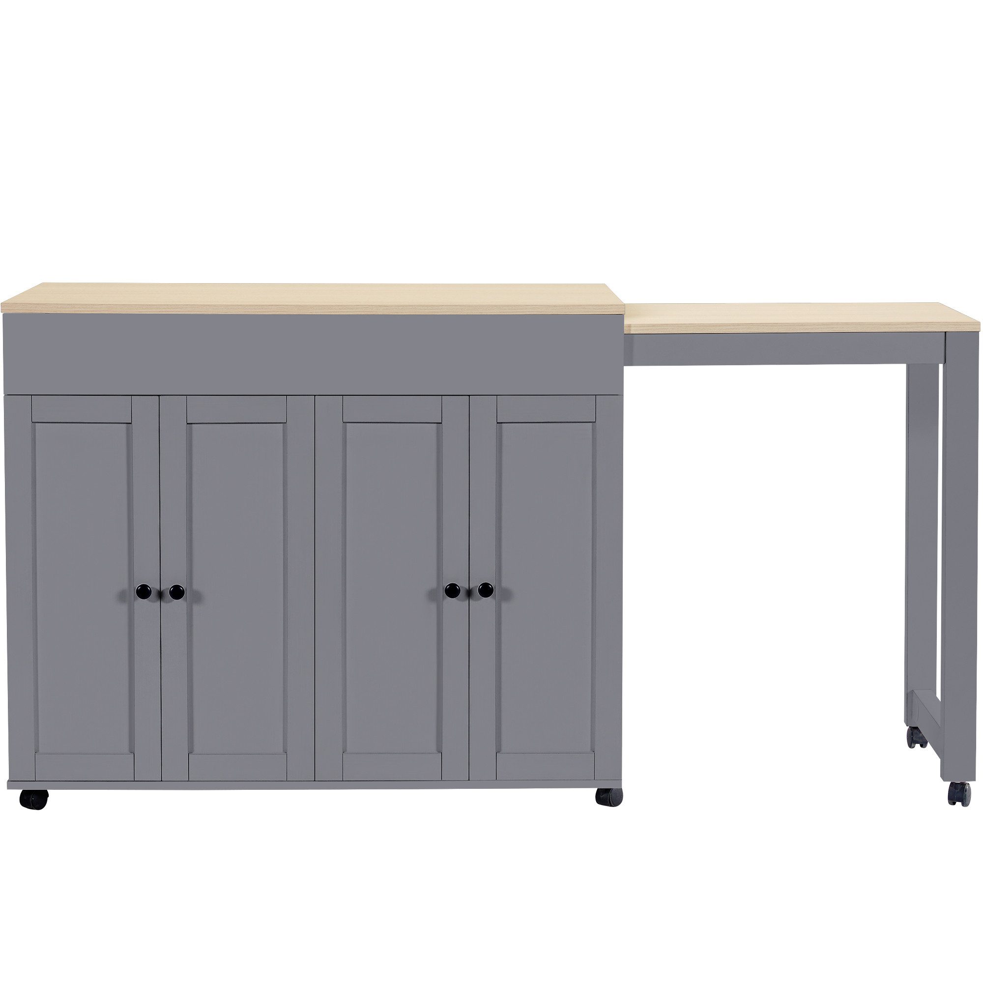 i@home Kücheninsel Ausziehbarer Bartisch, (118–180cm, mit elegantem konkavem Türdesign), Platzsparende bewegliche Kücheninsel mit ausziehbarer Arbeitsfläche – Bild 2 von 5