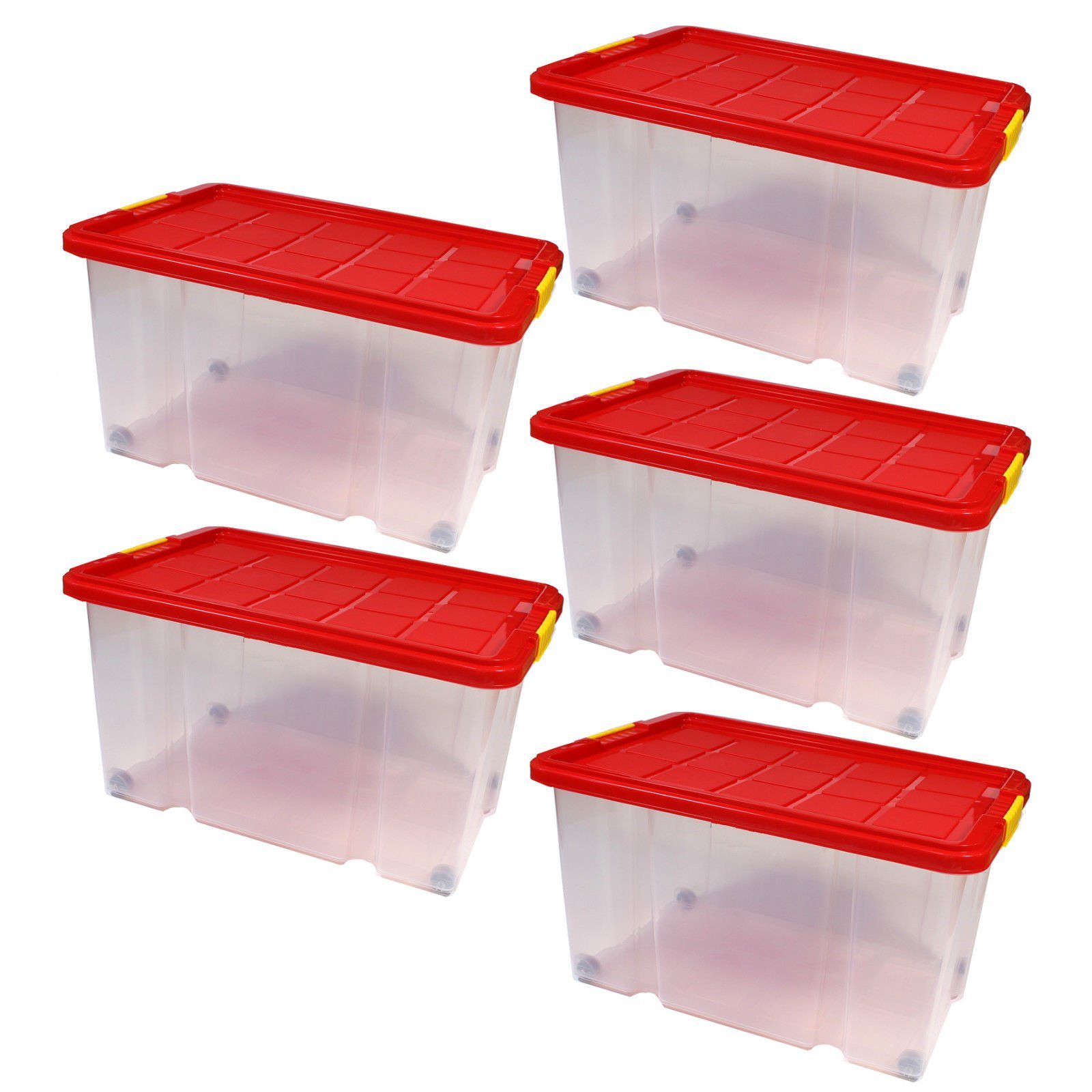 BigDean Aufbewahrungsbox 4 Stück Eurobox mit Deckel und Rollen 60 X 40 X 32,5 cm rot (Set, 4 St., Aufbewahrungsbox mit Deckel), Stapelbar, Nestbar, Wasserdicht, Griffverschlüsse