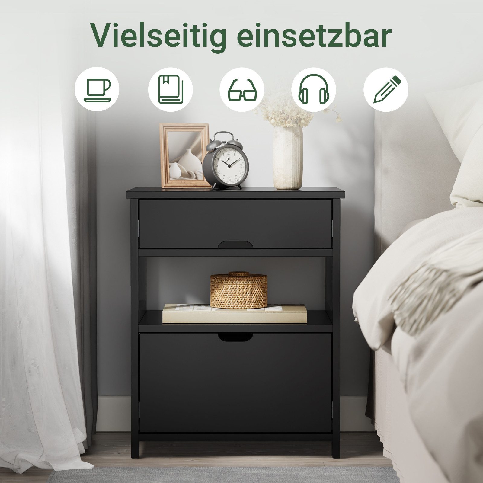 SoBuy Nachttisch FRG258, Nachtschrank Beistelltisch schmal, 2 Schubladen 2 günstig online kaufen
